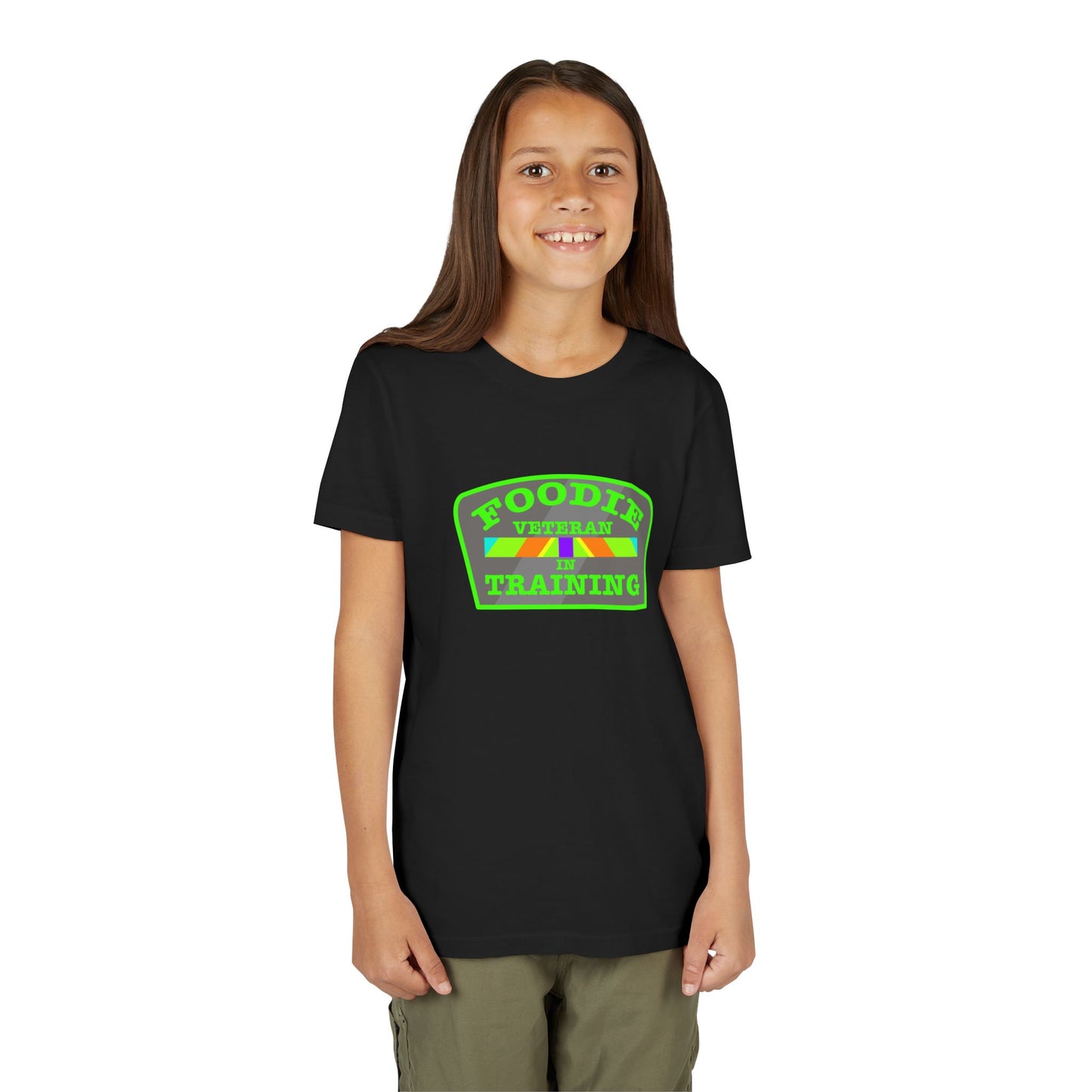 L.O.E.F Foodie Veteran In Training Kids Tee Shirt (Neon Green)