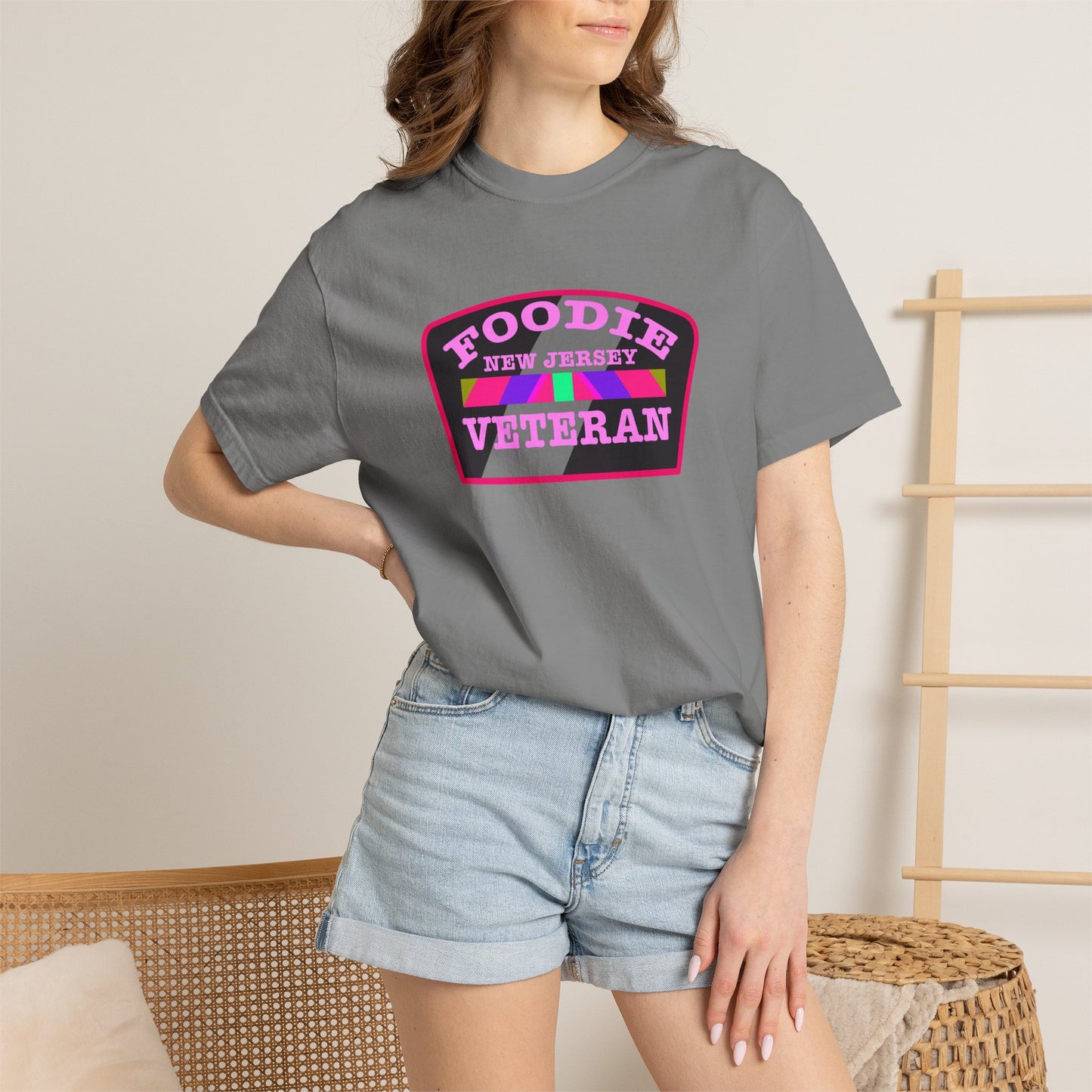 L.O.E.F Foodie Veteran NEW JERSEY Unisex Tee Shirt (Pink)