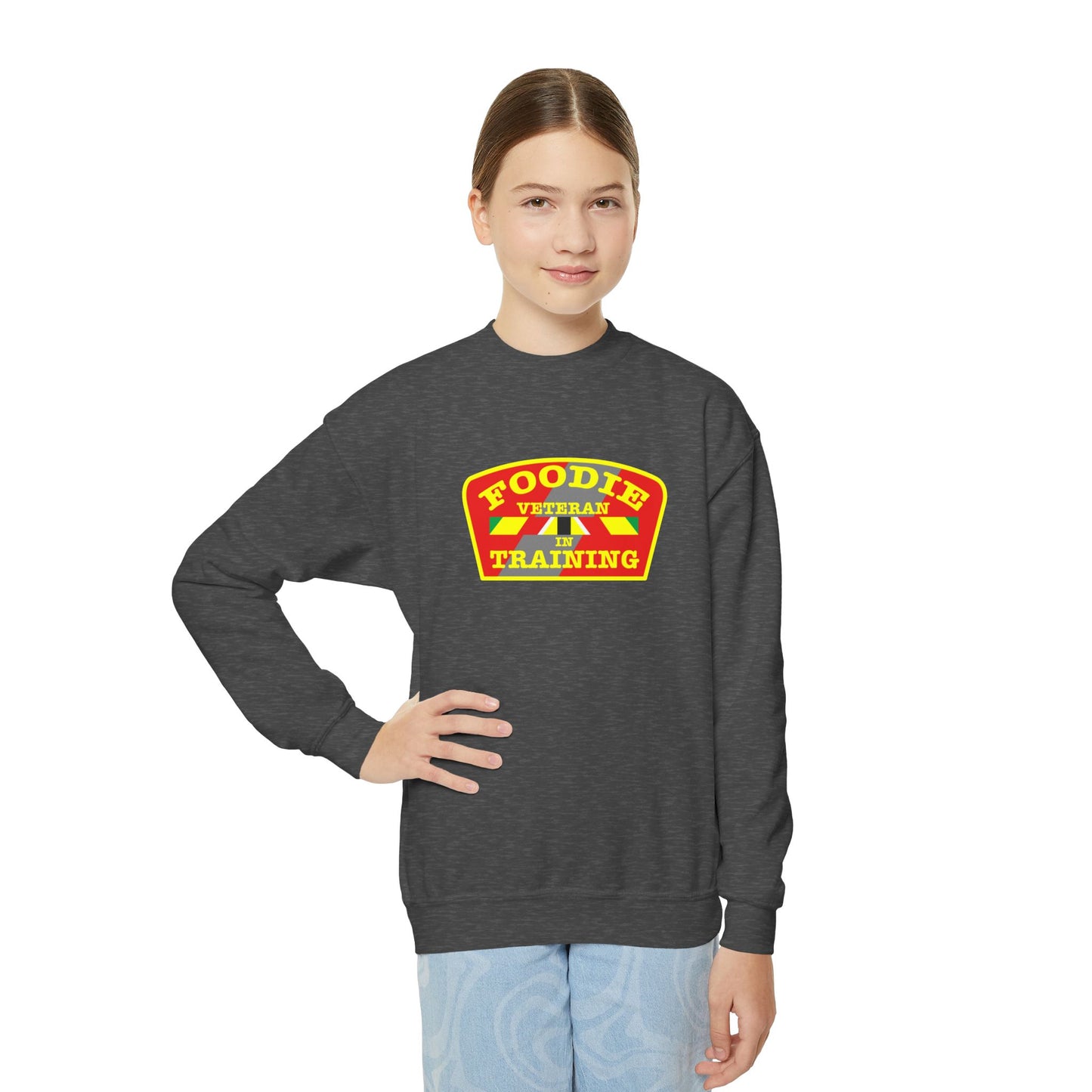 L.O.E.F Foodie Veteran In Training Kids Sweatshirt (Yellow and Red)