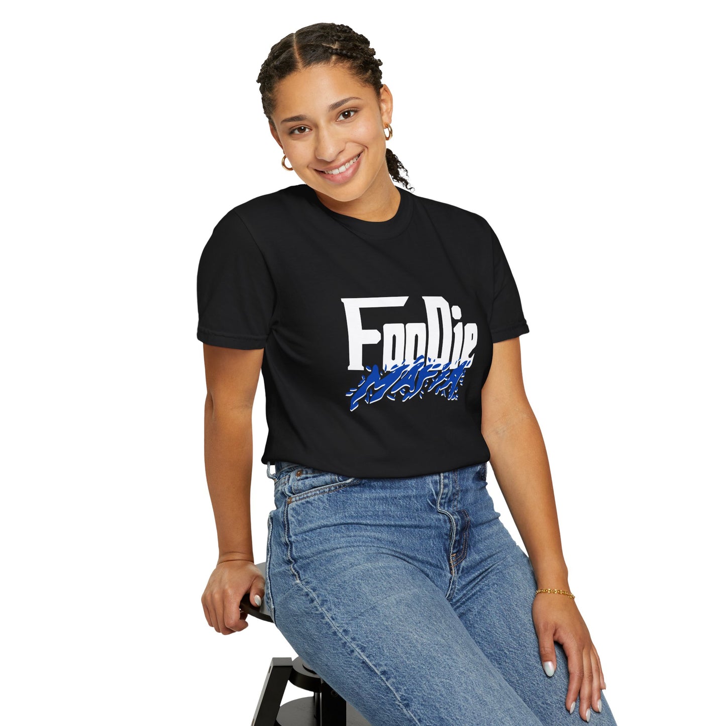 L.O.E.F White Foodie Mafia Unisex Tee shirt (Cobalt Blue)