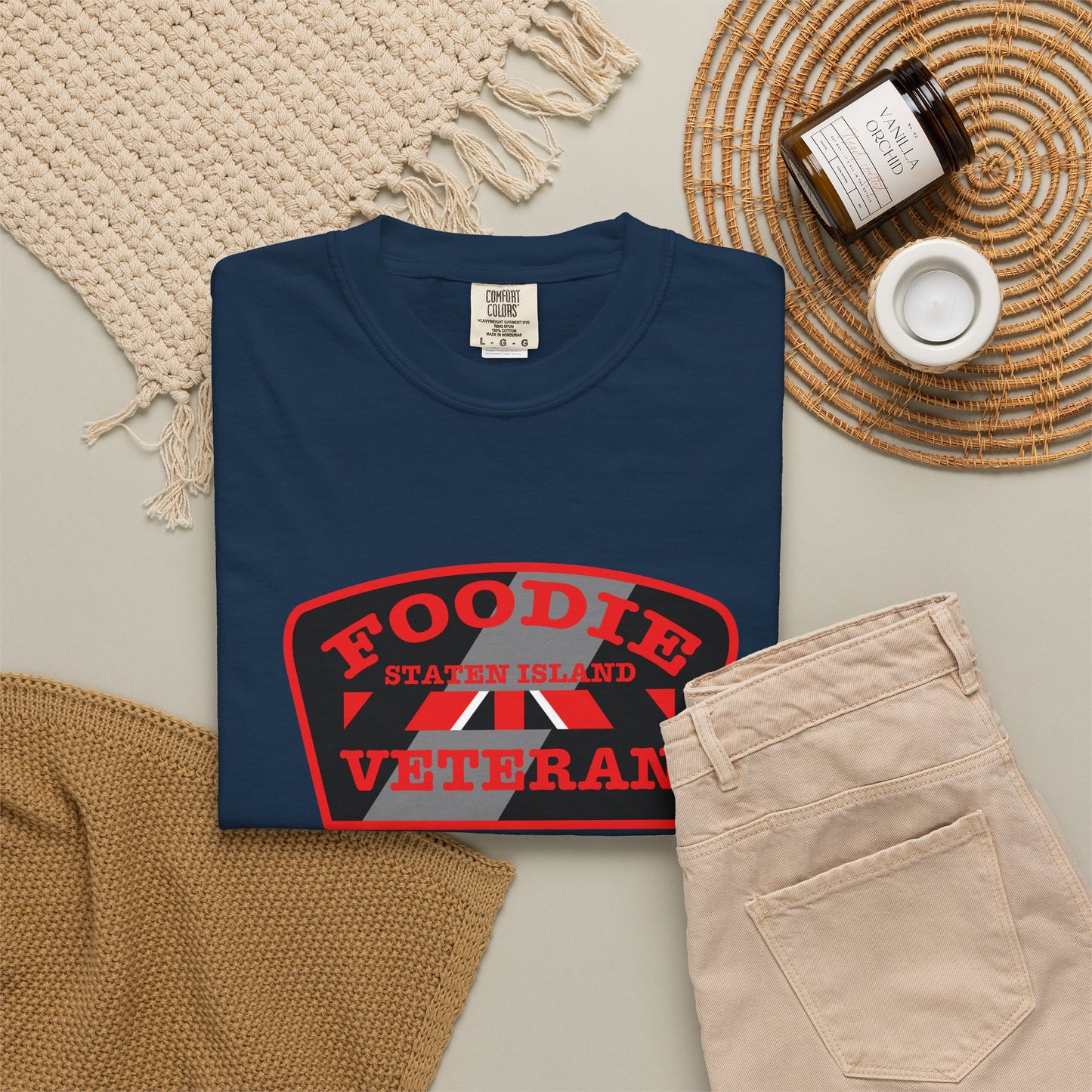 L.O.E.F Foodie Veteran STATEN ISLAND Unisex Tee Shirt (Red)