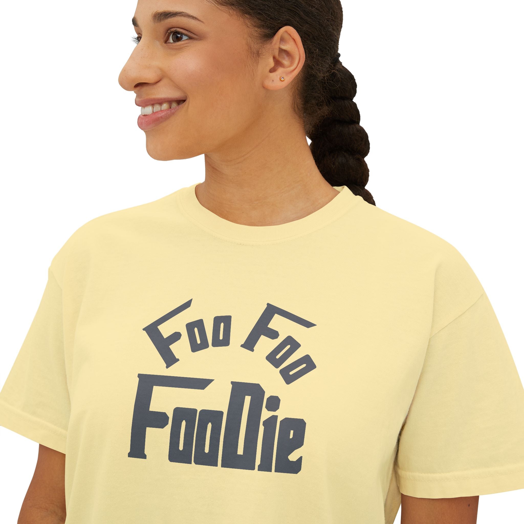 L.O.E.F FOO FOO FOODIE Women Boxy Tee(Dark Gray)
