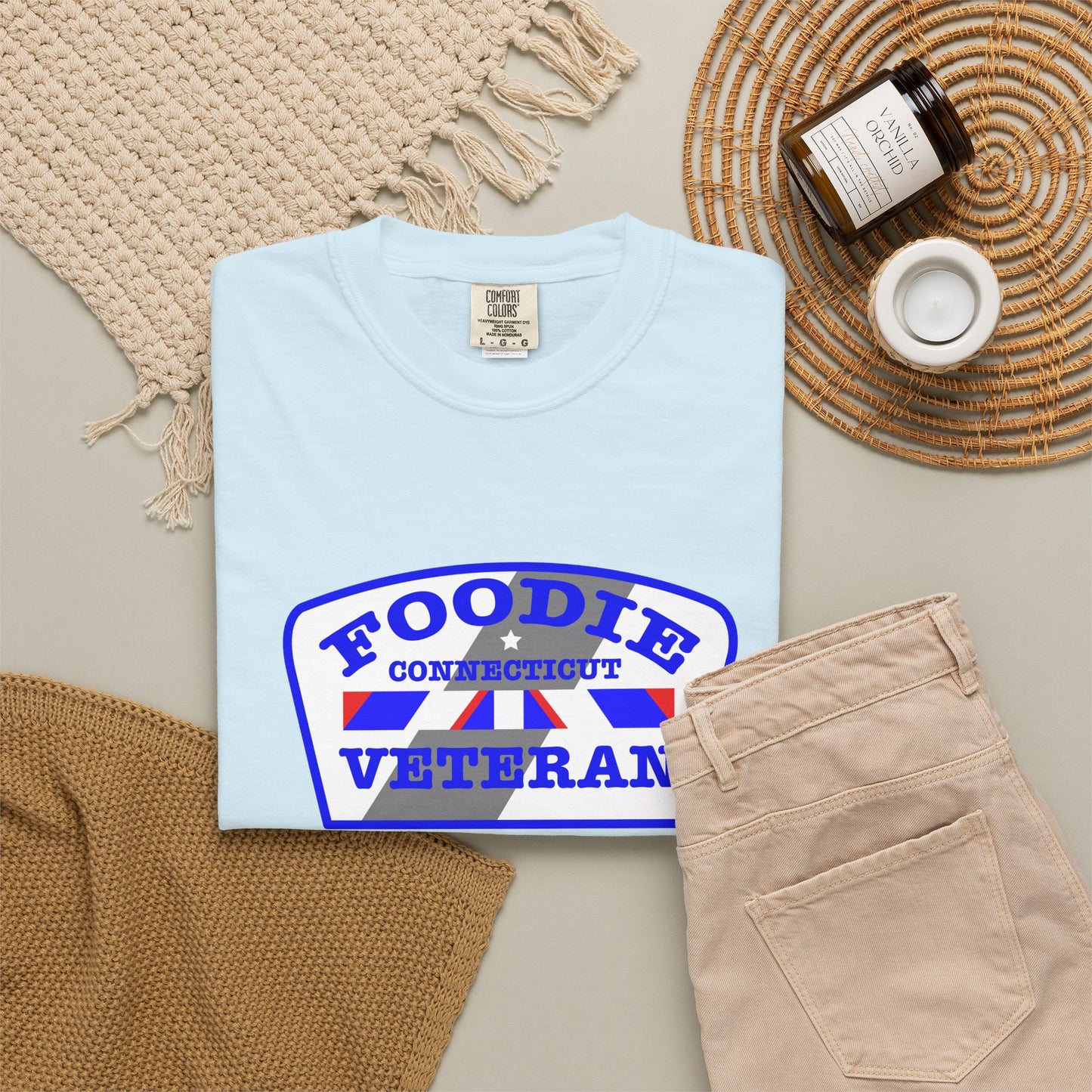 L.O.E.F Foodie Veteran CONNECTICUT Unisex Tee Shirt (Blue)