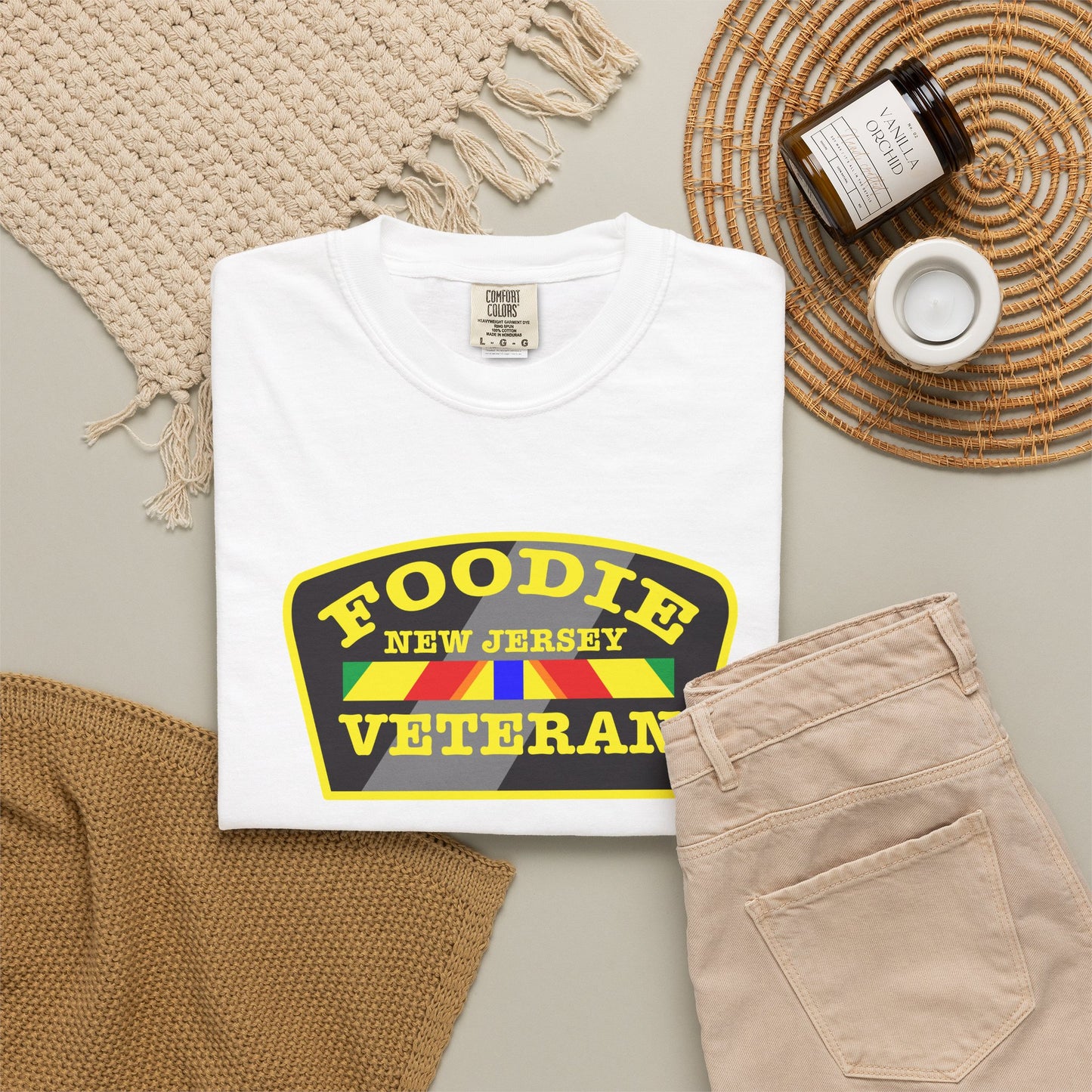 L.O.E.F Foodie Veteran NEW JERSEY Unisex Tee Shirt (Yellow)