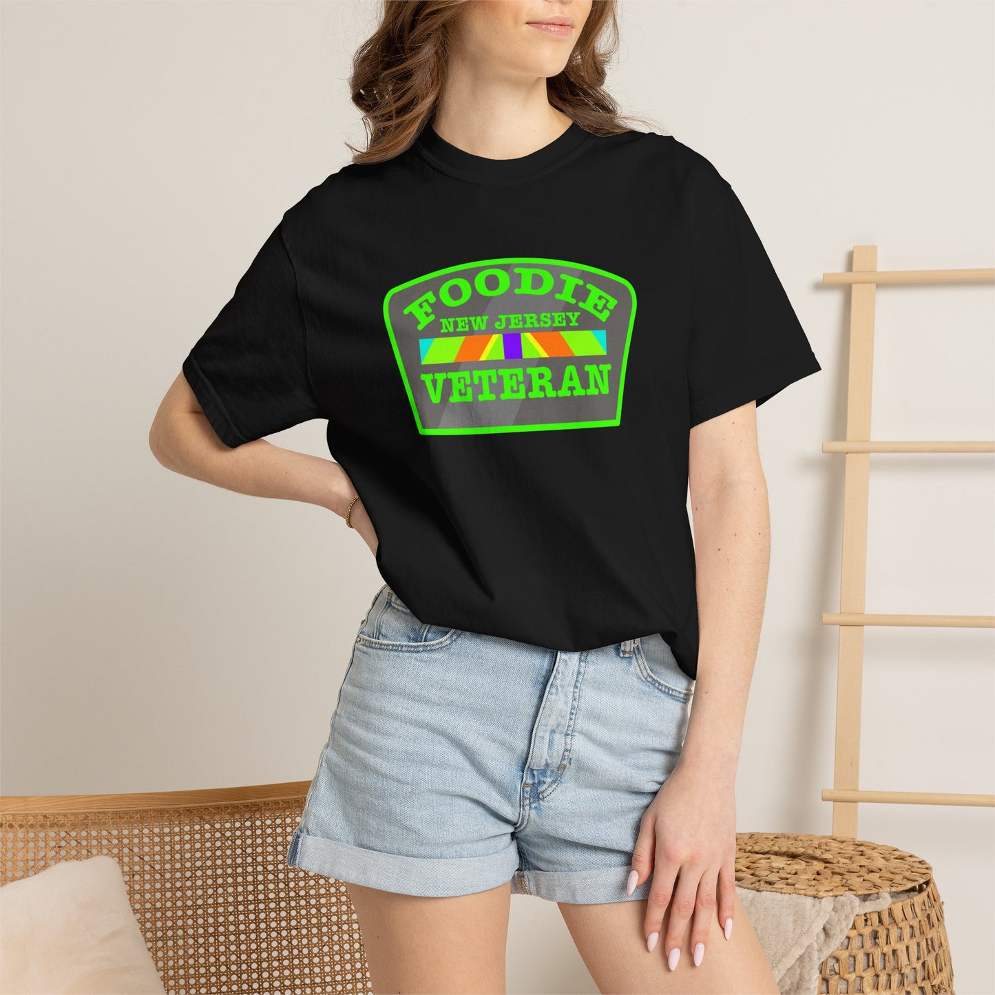 L.O.E.F Foodie Veteran NEW JERSEY Unisex Tee Shirt (Neon Green)