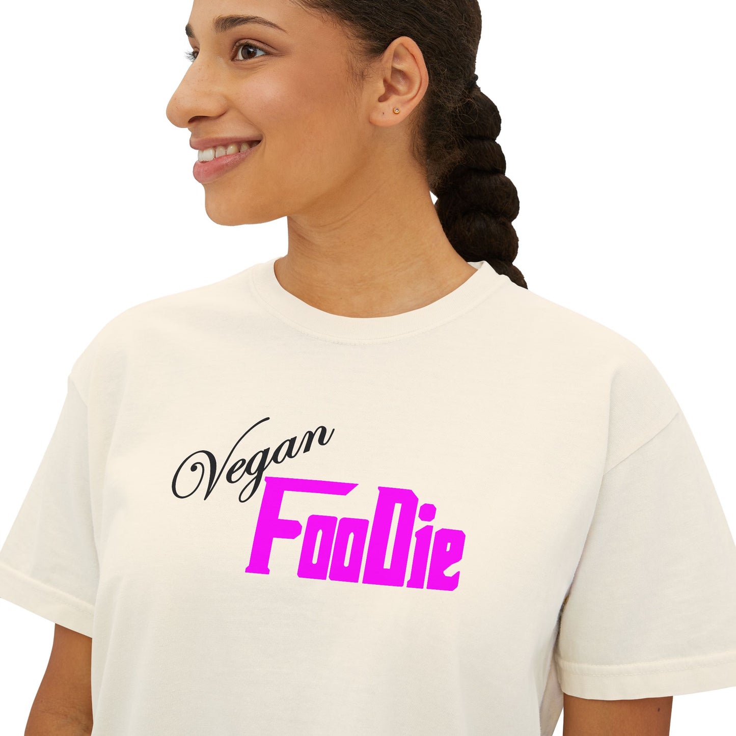 L.O.E.F Women Vegan Foodie Boxy Tee (Fuchsia)