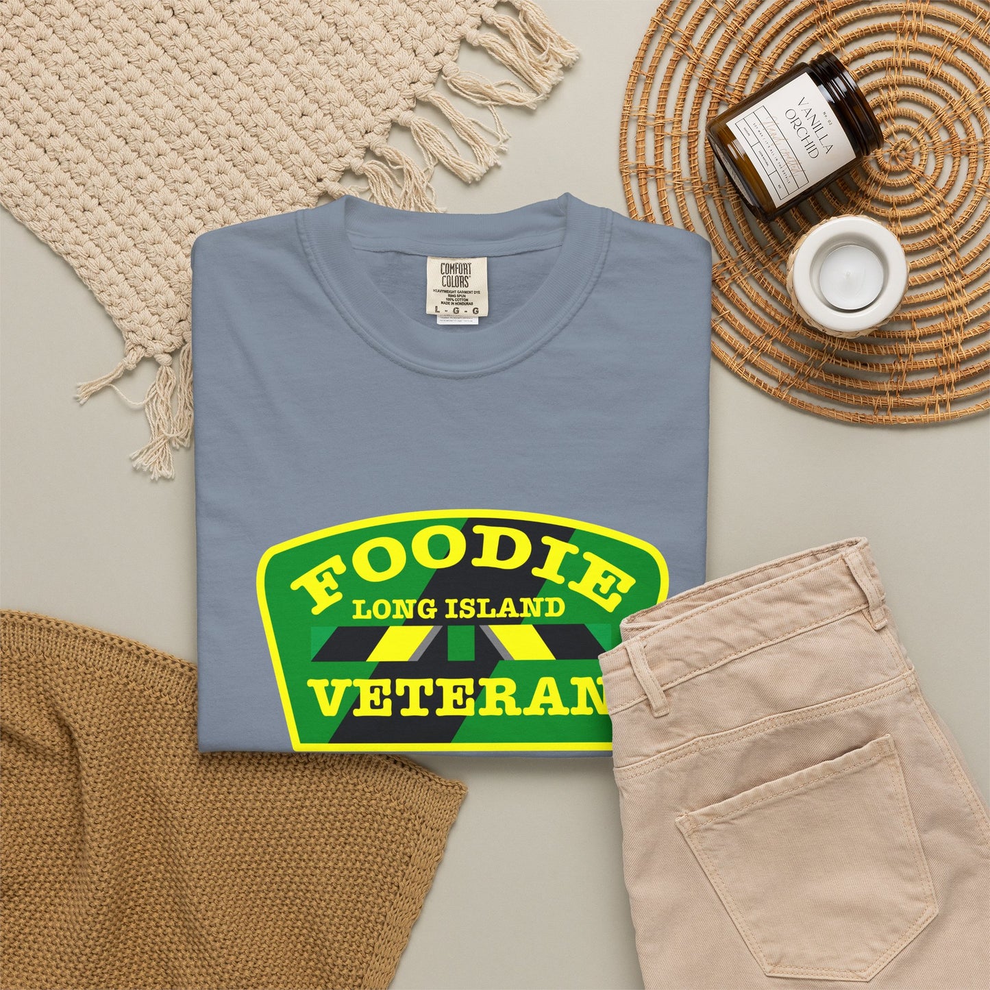 L.O.E.F Foodie Veteran Long Island Unisex Tee Shirt (Yellow and Green)