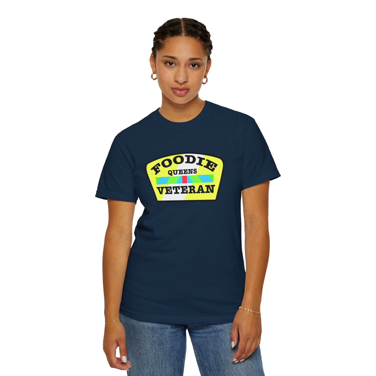 L.O.E.F Foodie Veteran QUEENS Unisex Tee Shirt (Yellow and Black)