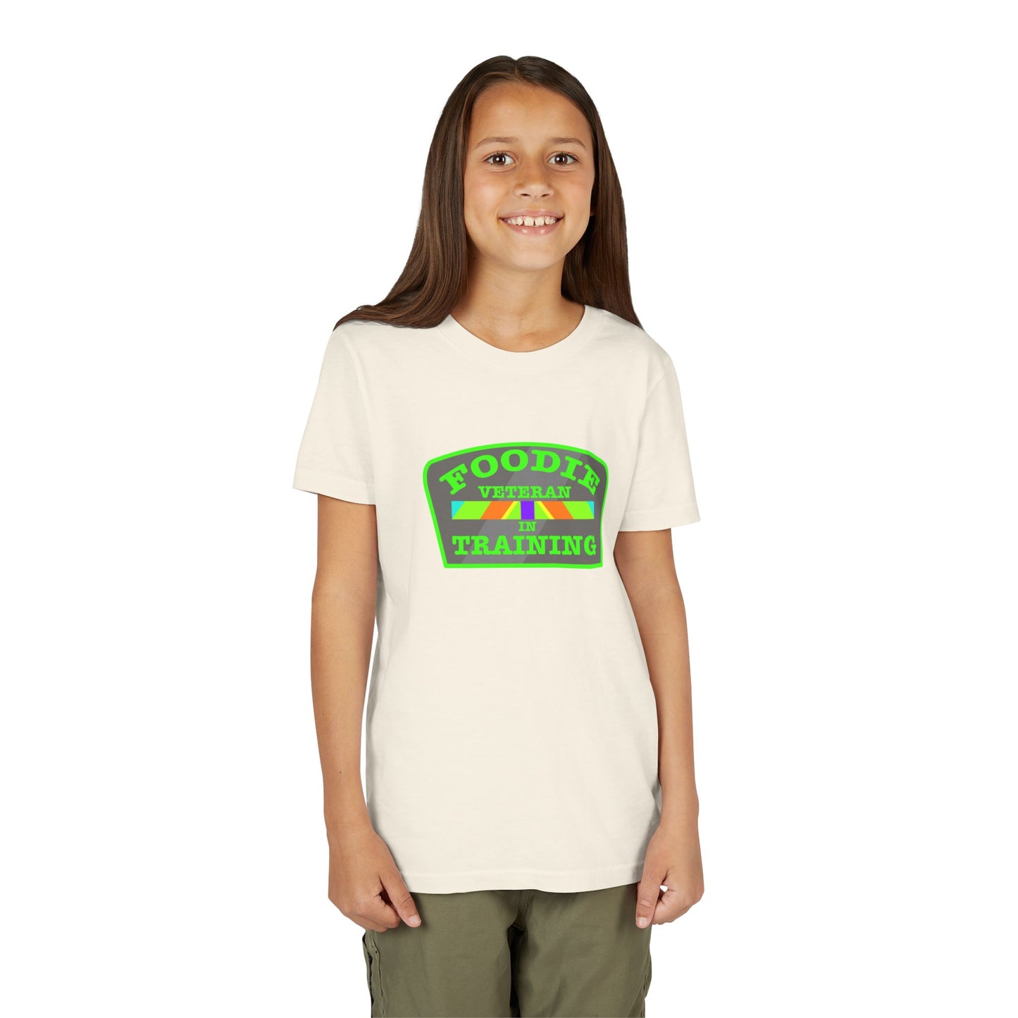 L.O.E.F Foodie Veteran In Training Kids Tee Shirt (Neon Green)