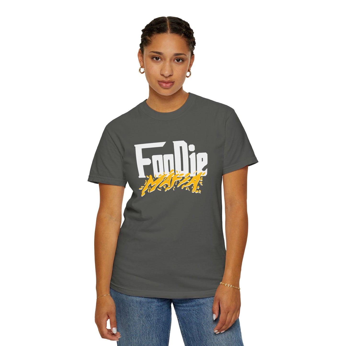 L.O.E.F White Foodie Mafia Unisex Tee Shirt (Mustard)