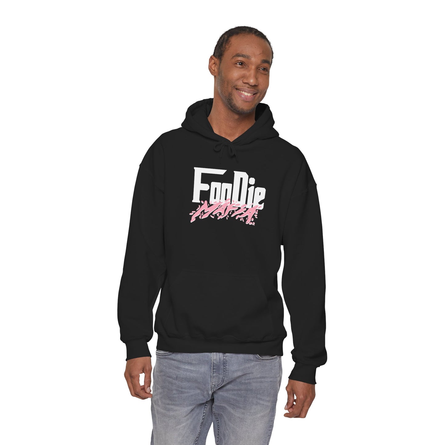 L.O.E.F White Foodie Mafia Unisex Hooded Sweatshirt (Soft Pink)