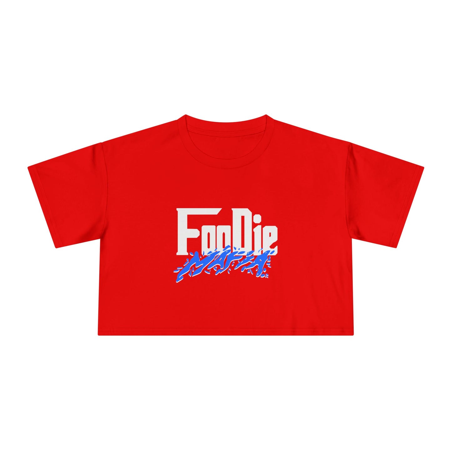 L.O.E.F White Foodie Mafia Women Crop Tee (Cobalt Blue)