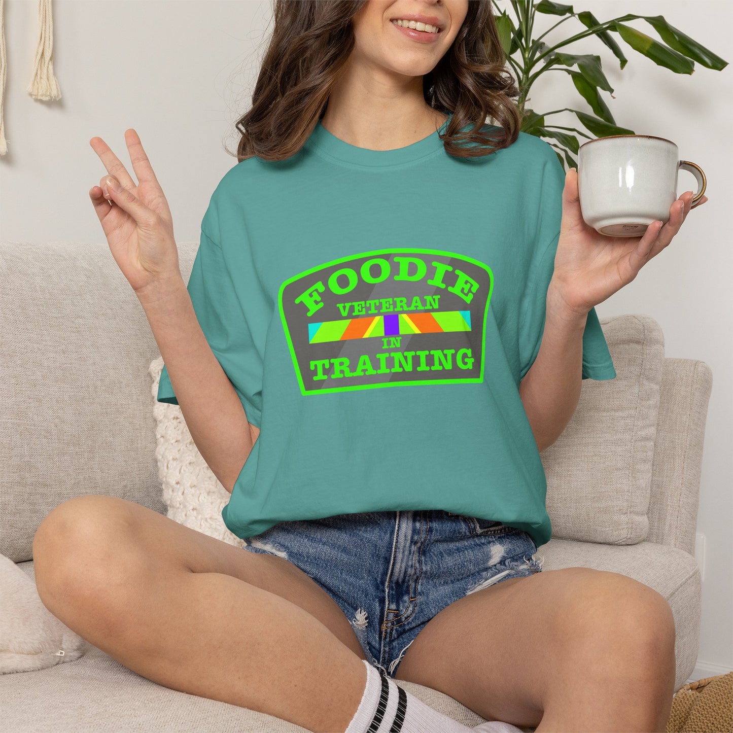 L.O.E.F Foodie Veteran IN TRAINING Unisex Tee Shirt (Neon Green)