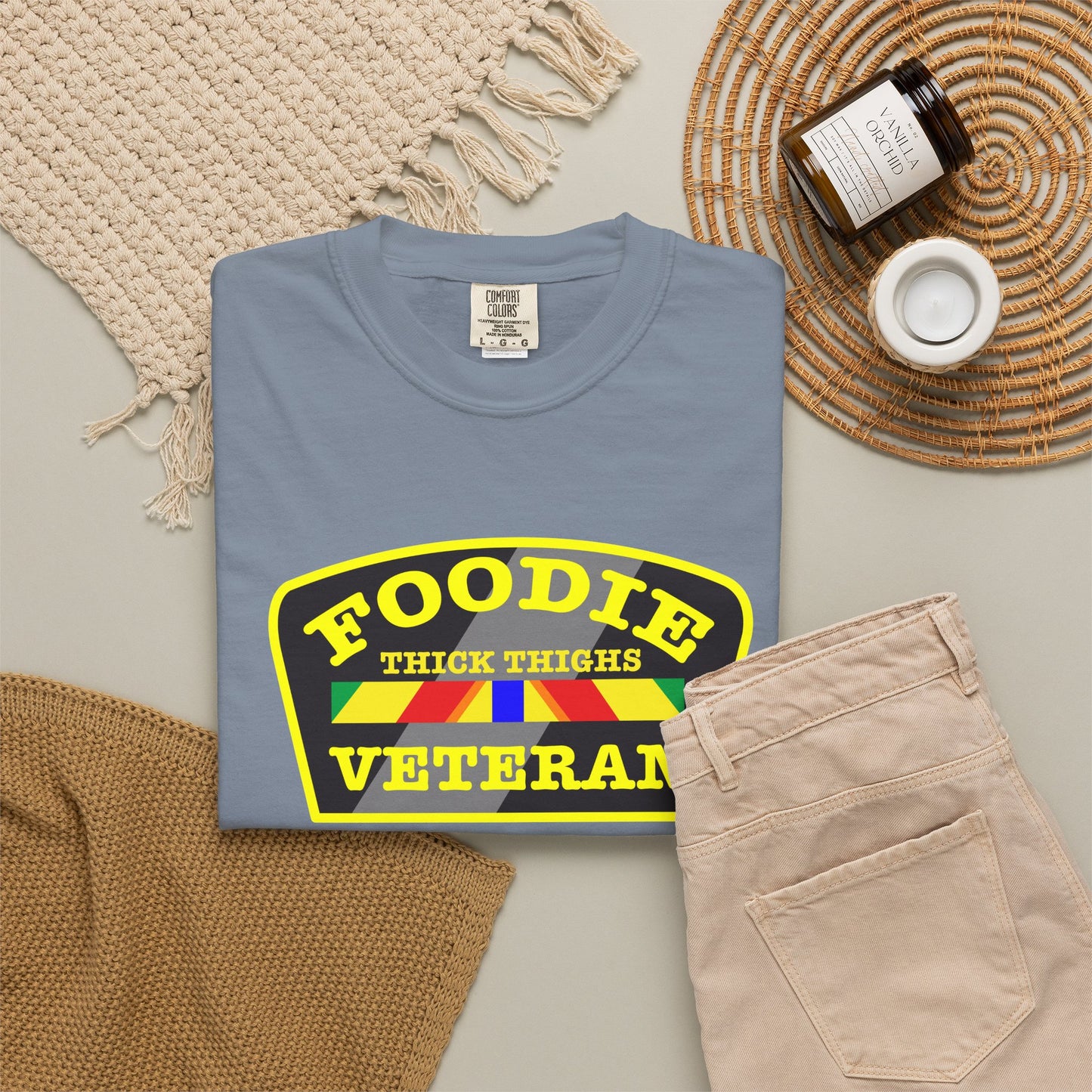 L.O.E.F Foodie Veteran THICK THIGHS Unisex Tee Shirt (Yellow)