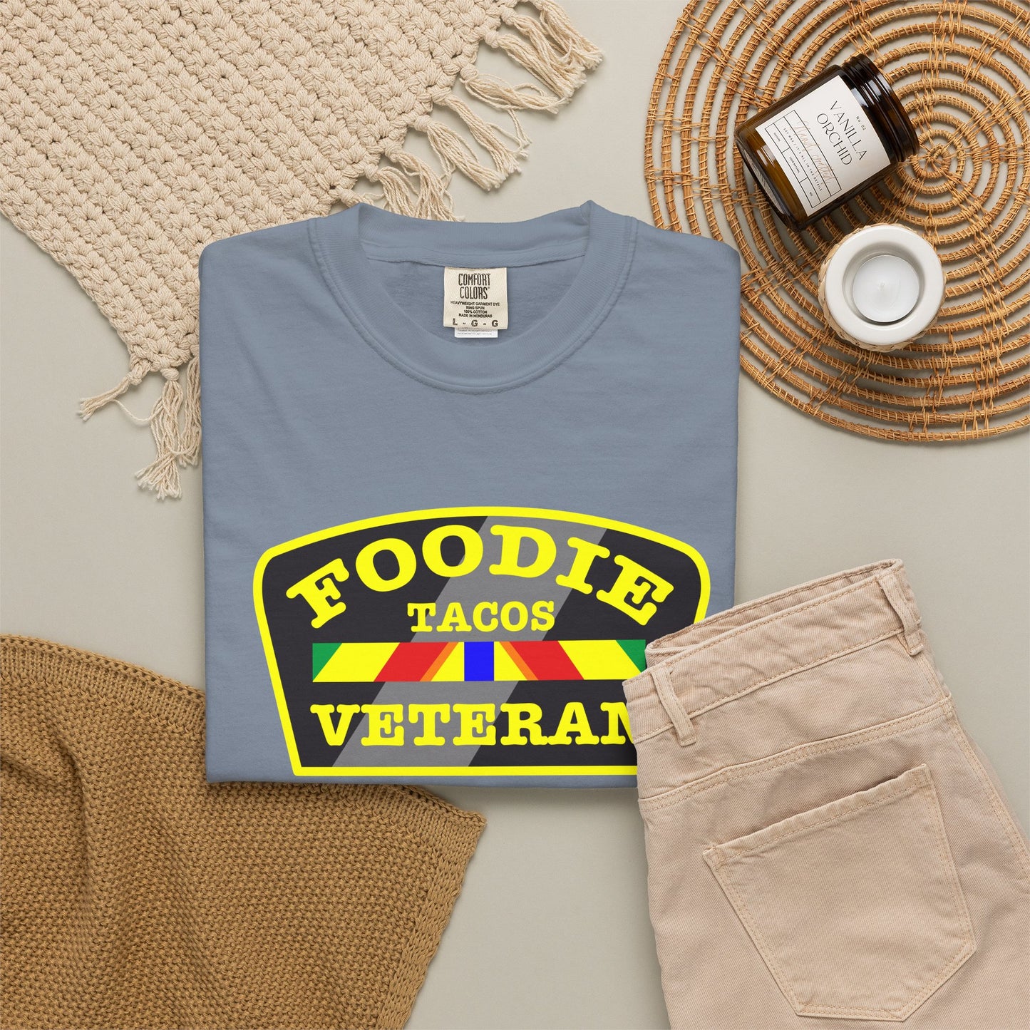 L.O.E.F Foodie Veteran TACOS Unisex Tee Shirt (Yellow)