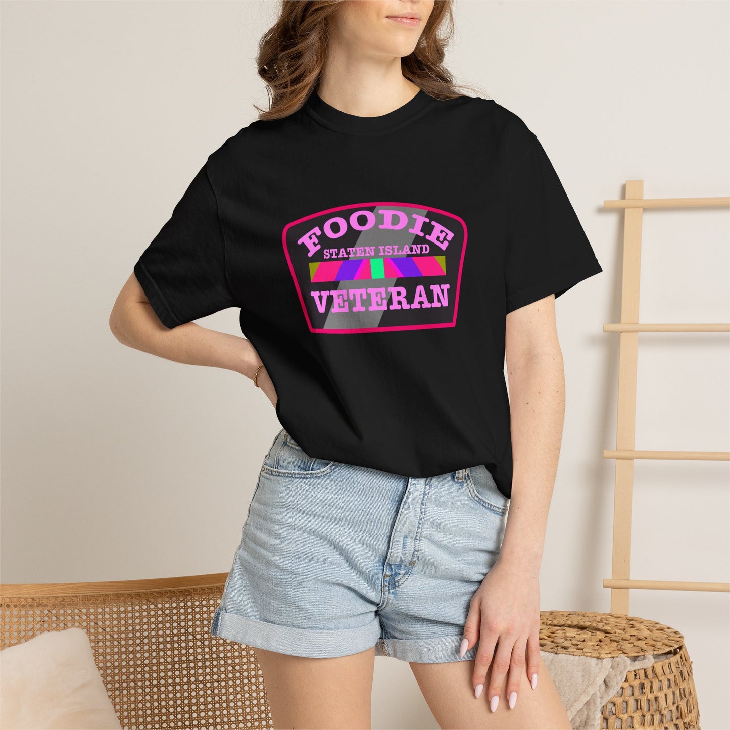 L.O.E.F Foodie Veteran STATEN ISLAND Unisex Tee Shirt (Pink)