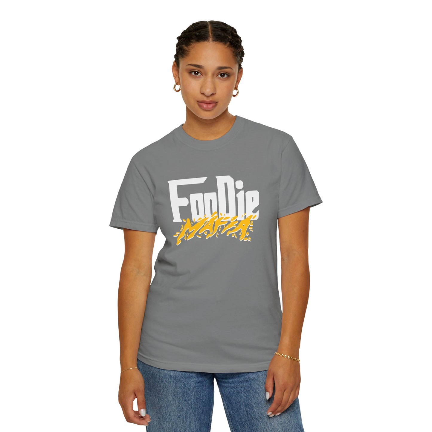 L.O.E.F White Foodie Mafia Unisex Tee Shirt (Mustard)