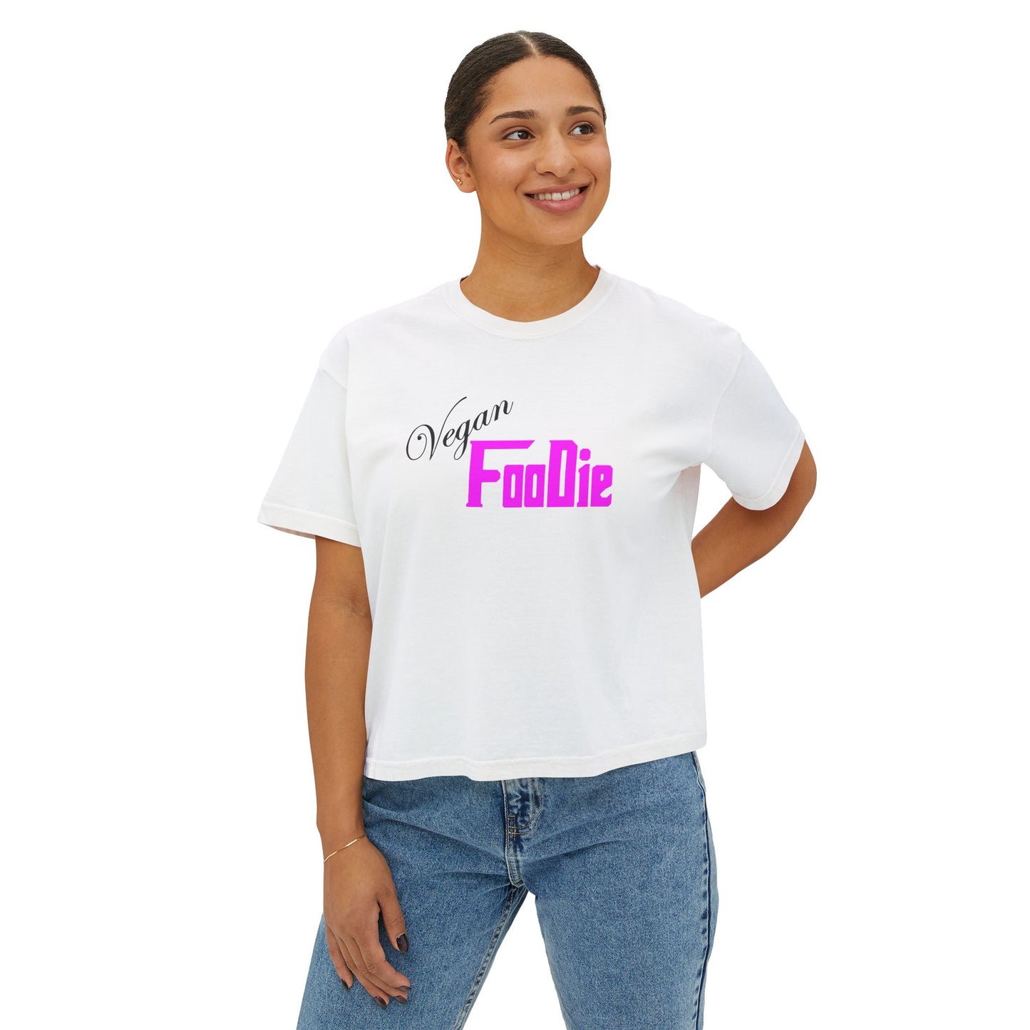 L.O.E.F Women Vegan Foodie Boxy Tee (Fuchsia)