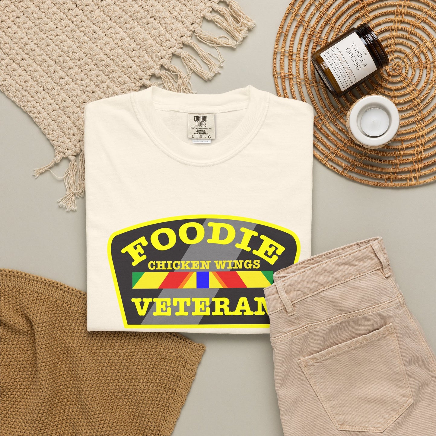 L.O.E.F Foodie Veteran CHICKEN WINGS Unisex Tee Shirt (Yellow)