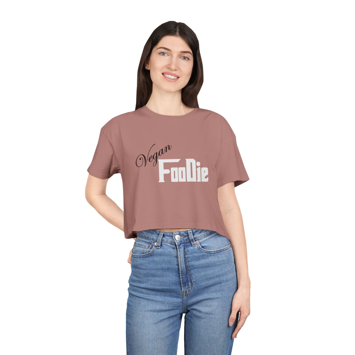 L.O.E.F Women Vegan Foodie Crop Tee (White)