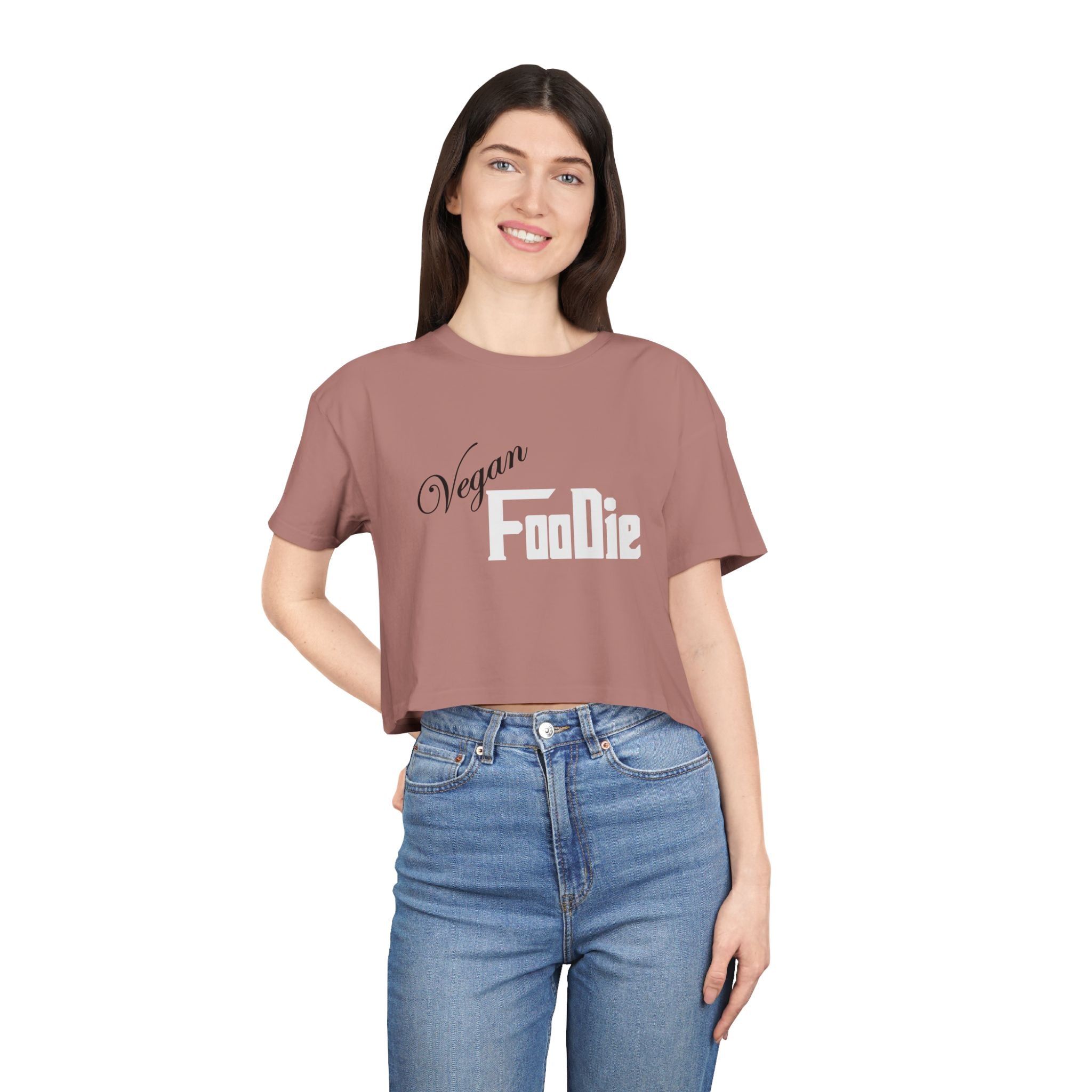 L.O.E.F Women Vegan Foodie Crop Tee (White)