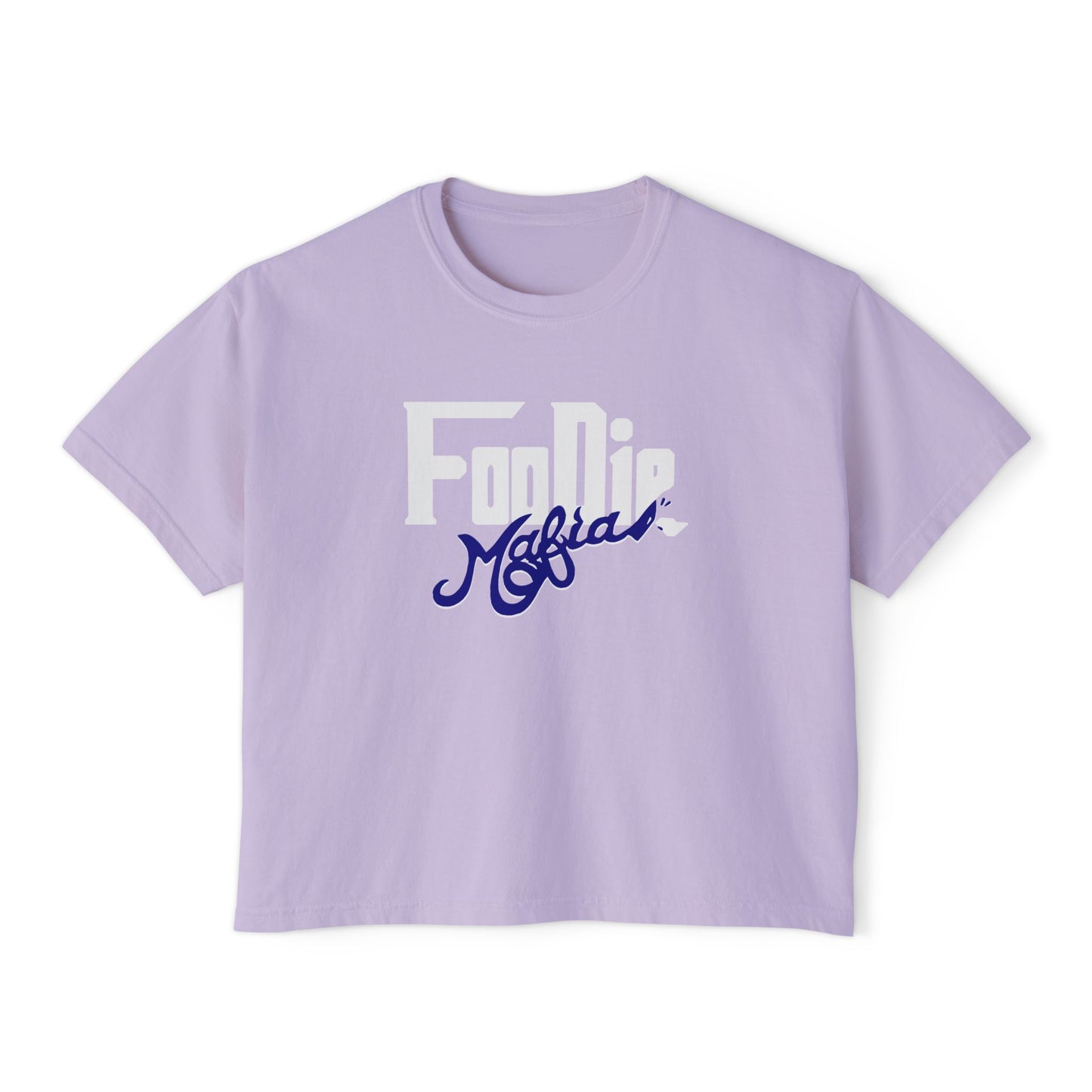 L.O.E.F White Foodie Mafia Women Boxy Tee (Dark Blue)