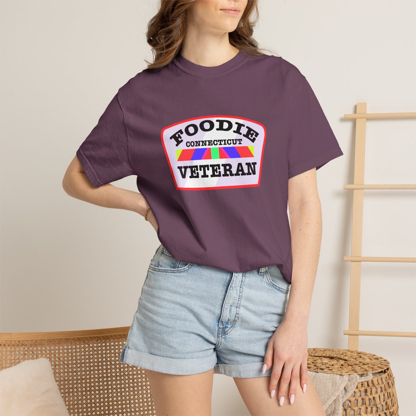 L.O.E.F Foodie Veteran CONNECTICUT Unisex Tee Shirt (Soft Pink)