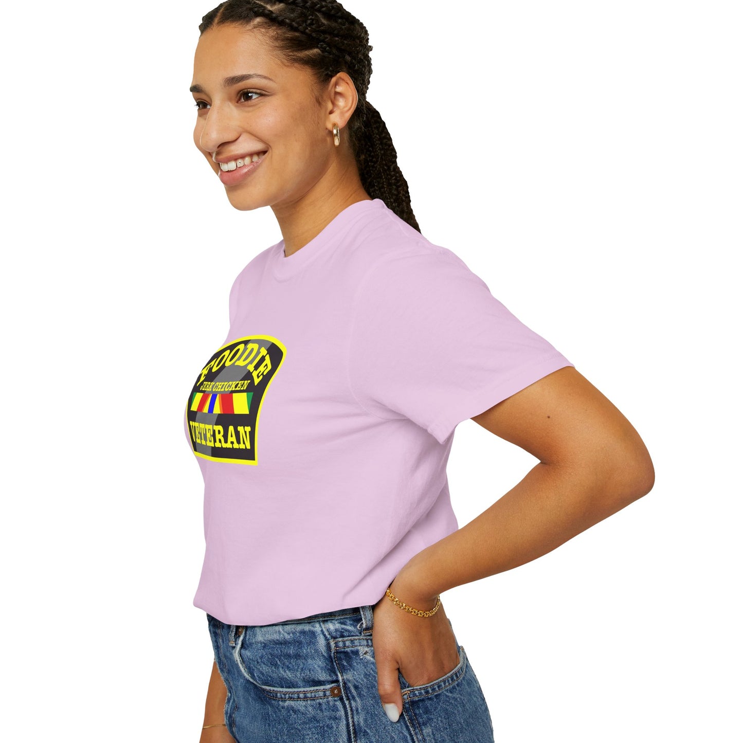 L.O.E.F Foodie Veteran JERK CHICKEN Unisex Tee Shirt (Yellow)