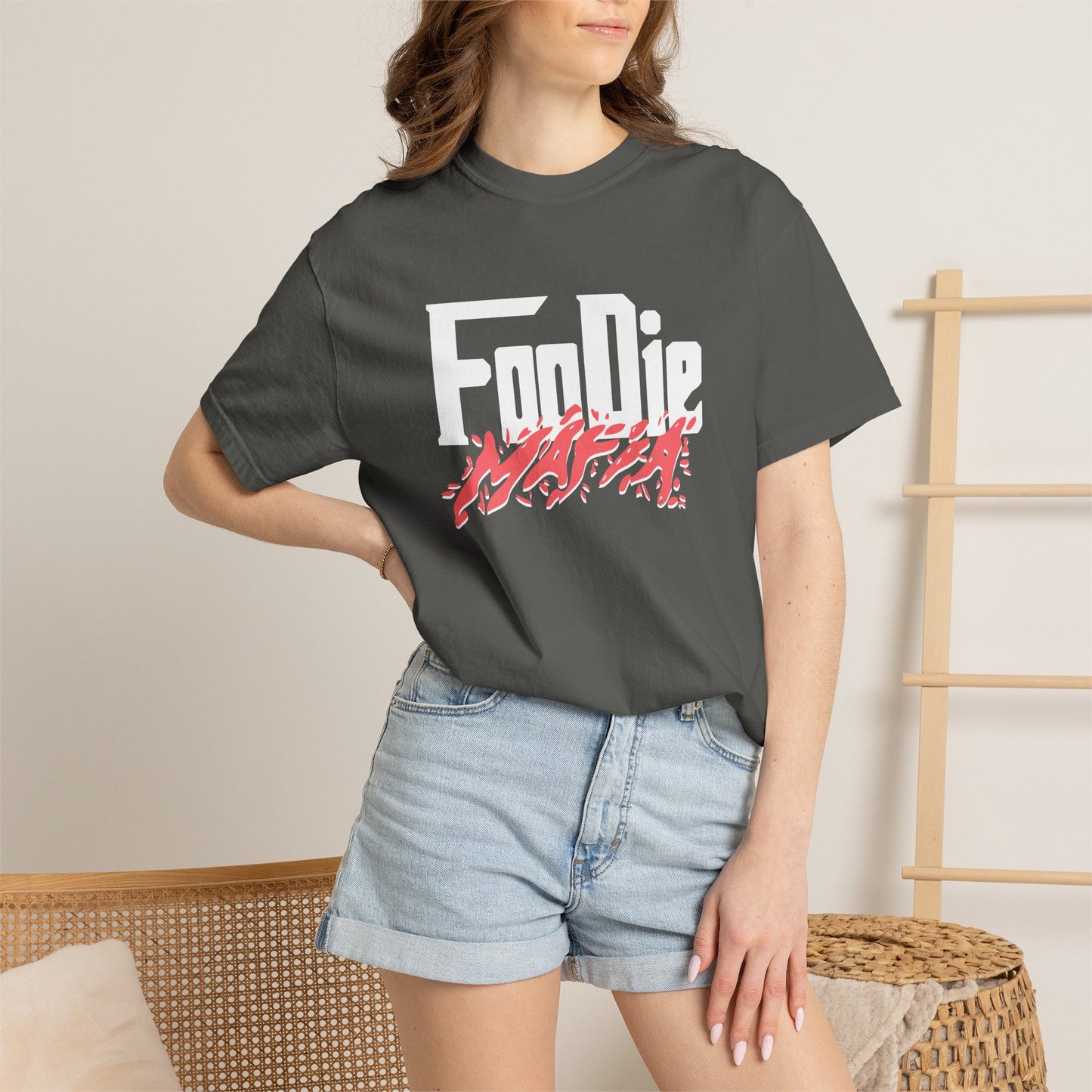 L.O.E.F White Foodie Mafia Unisex Tee Shirt (Soft Red)