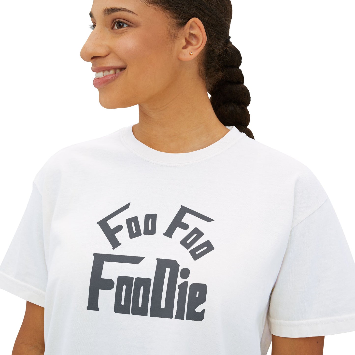 L.O.E.F FOO FOO FOODIE Women Boxy Tee(Dark Gray)