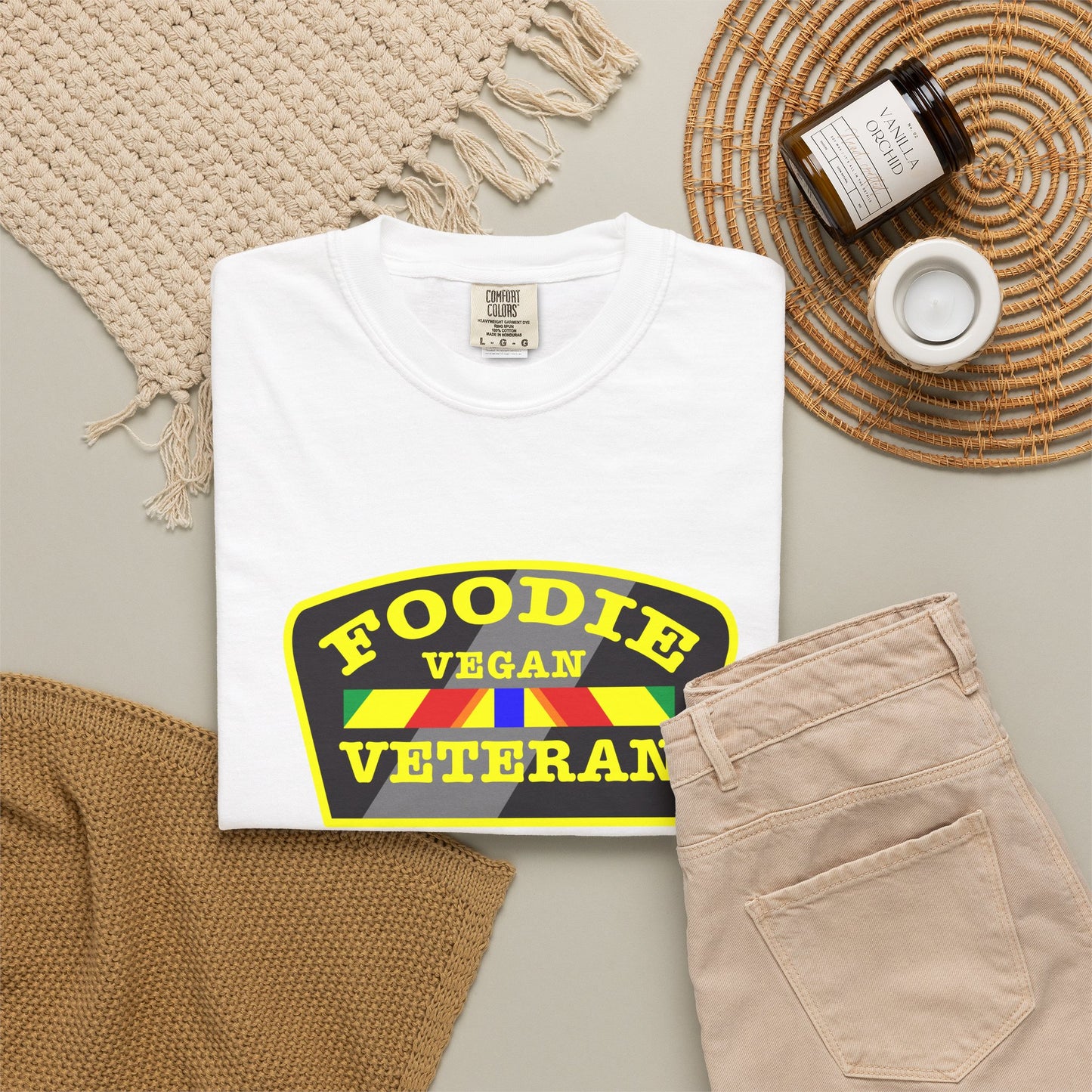 L.O.E.F Foodie Veteran VEGAN Unisex Tee Shirt (Yellow)