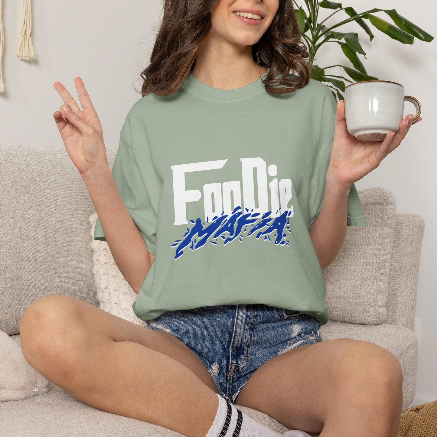 L.O.E.F White Foodie Mafia Unisex Tee shirt (Cobalt Blue)