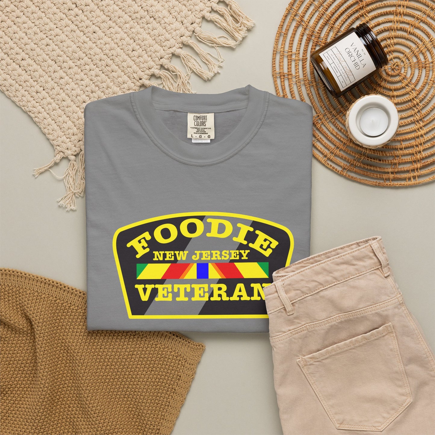 L.O.E.F Foodie Veteran NEW JERSEY Unisex Tee Shirt (Yellow)