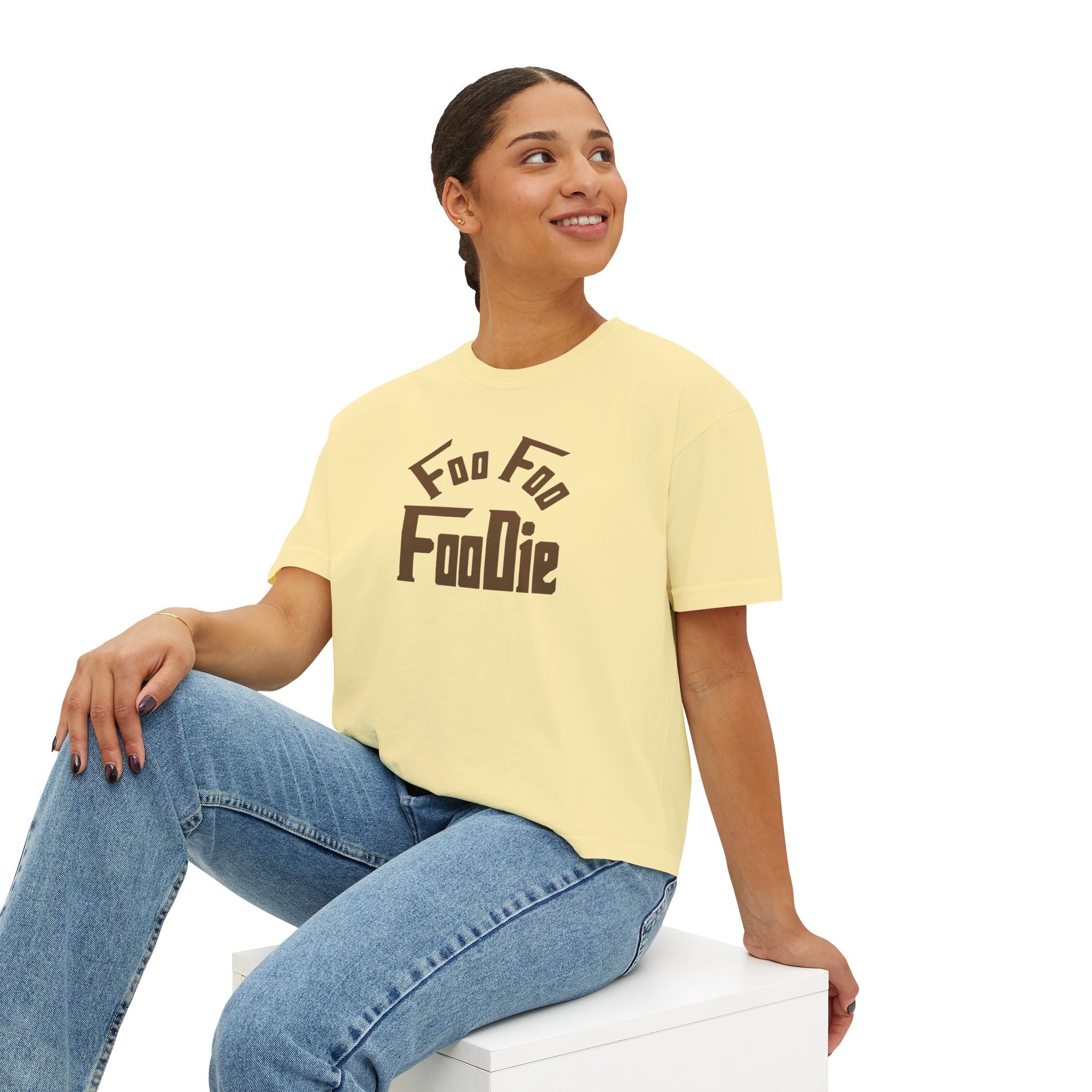 L.O.E.F FOO FOO FOODIE Women Boxy Tee(Dark Brown)