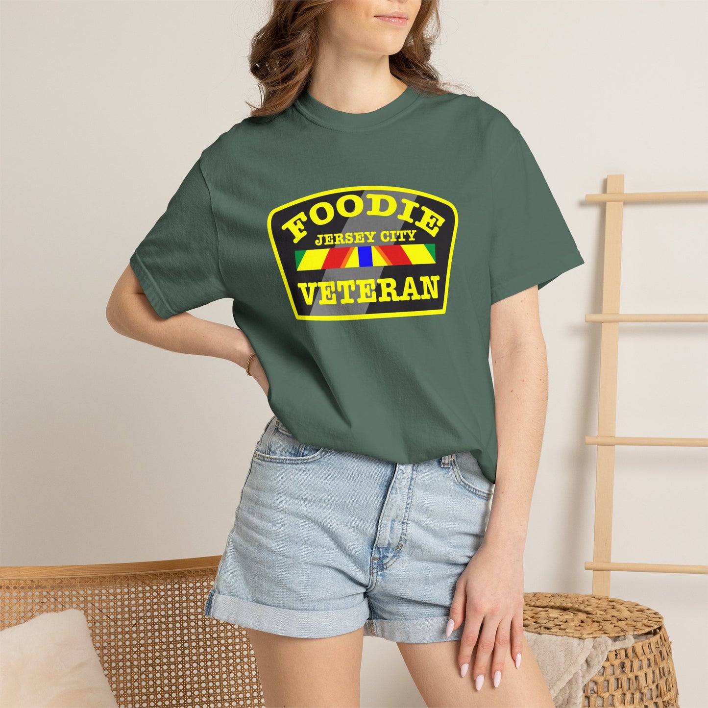 L.O.E.F Foodie Veteran JERSEY CITY Unisex Tee Shirt (Yellow)