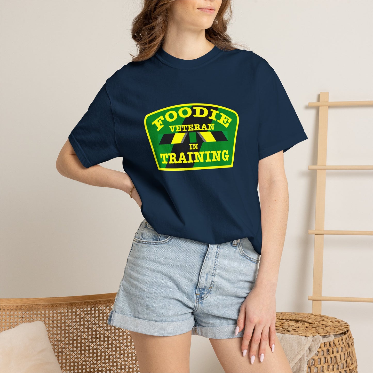 L.O.E.F Foodie Veteran IN TRAINING Unisex Tee Shirt (Yellow and Green)