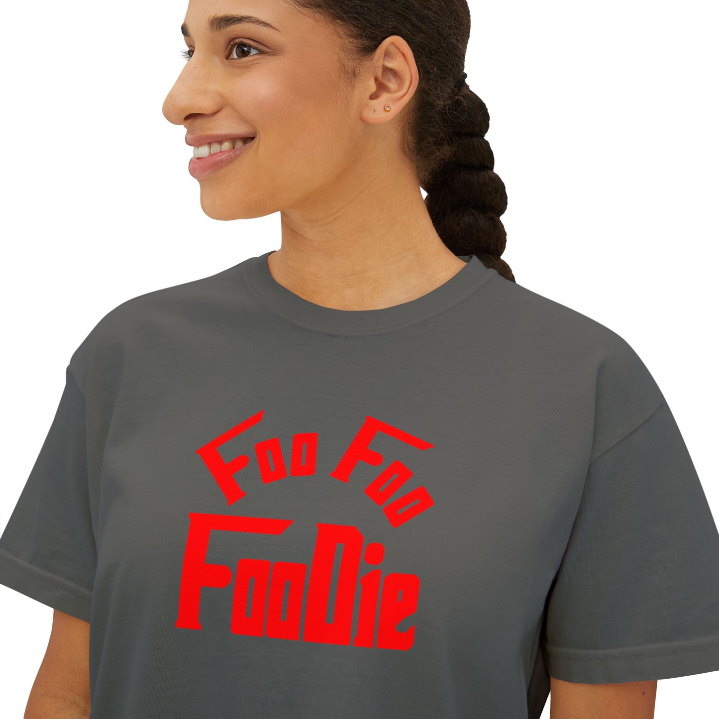 L.O.E.F FOO FOO FOODIE Women Boxy Tee(Fiery Red)