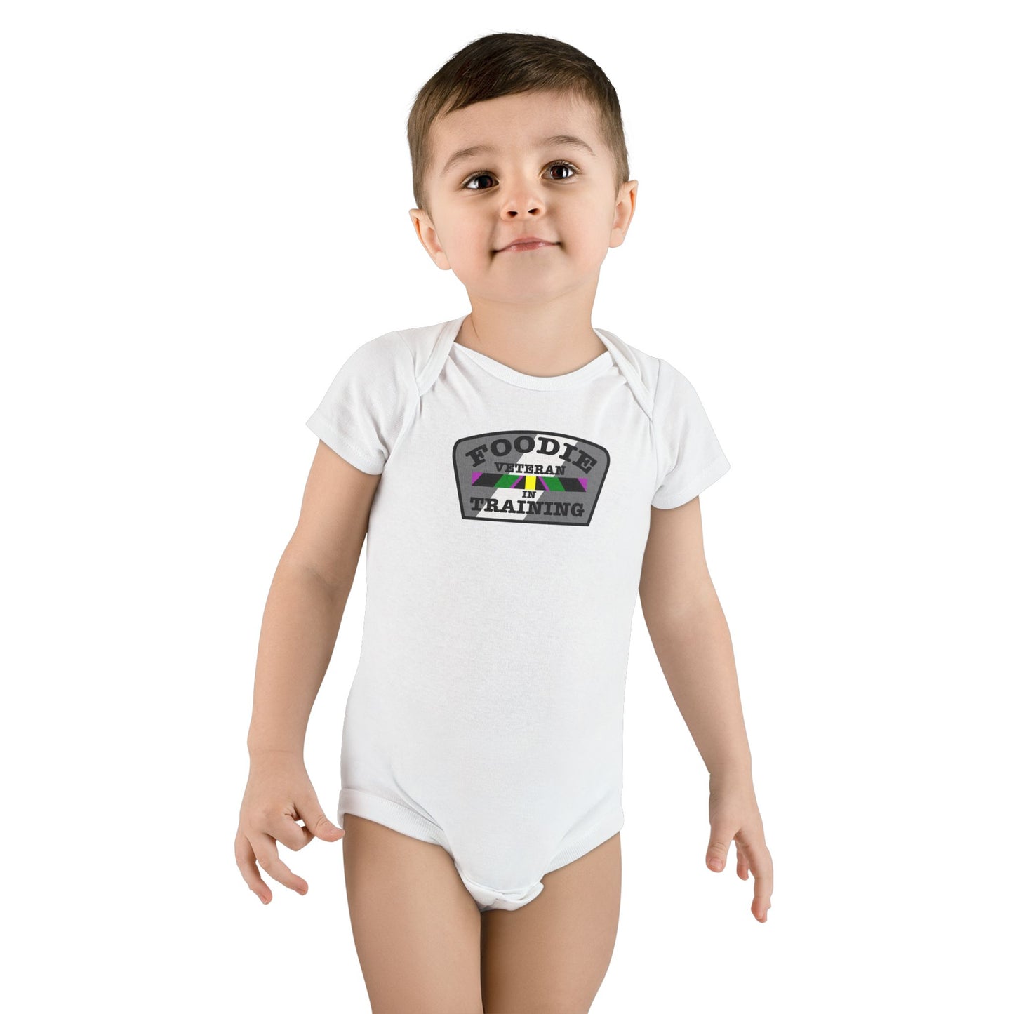 L.O.E.F Foodie Veteran In Training Baby Bodysuit (Gray)