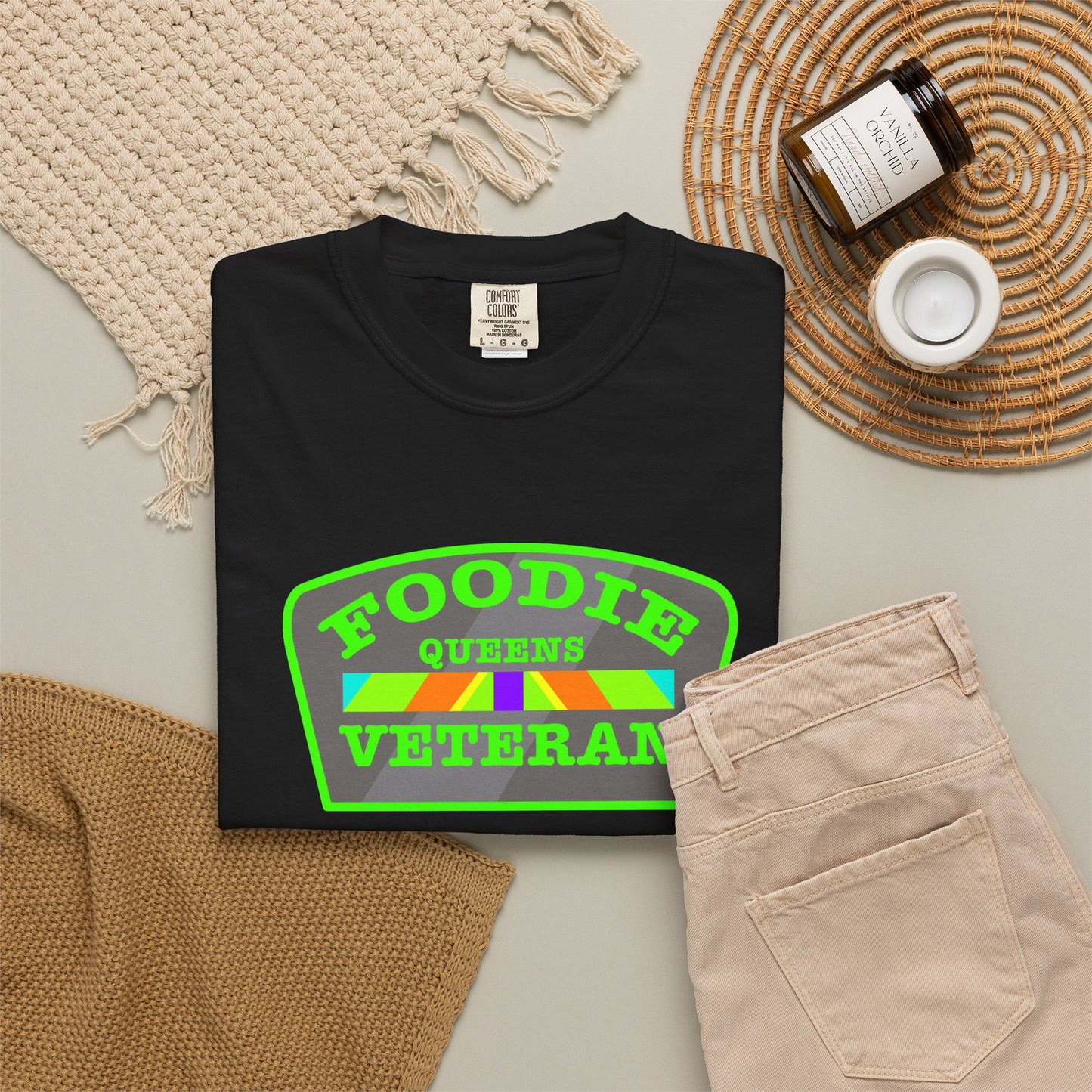 L.O.E.F Foodie Veteran QUEENS Unisex Tee Shirt (Neon Green)