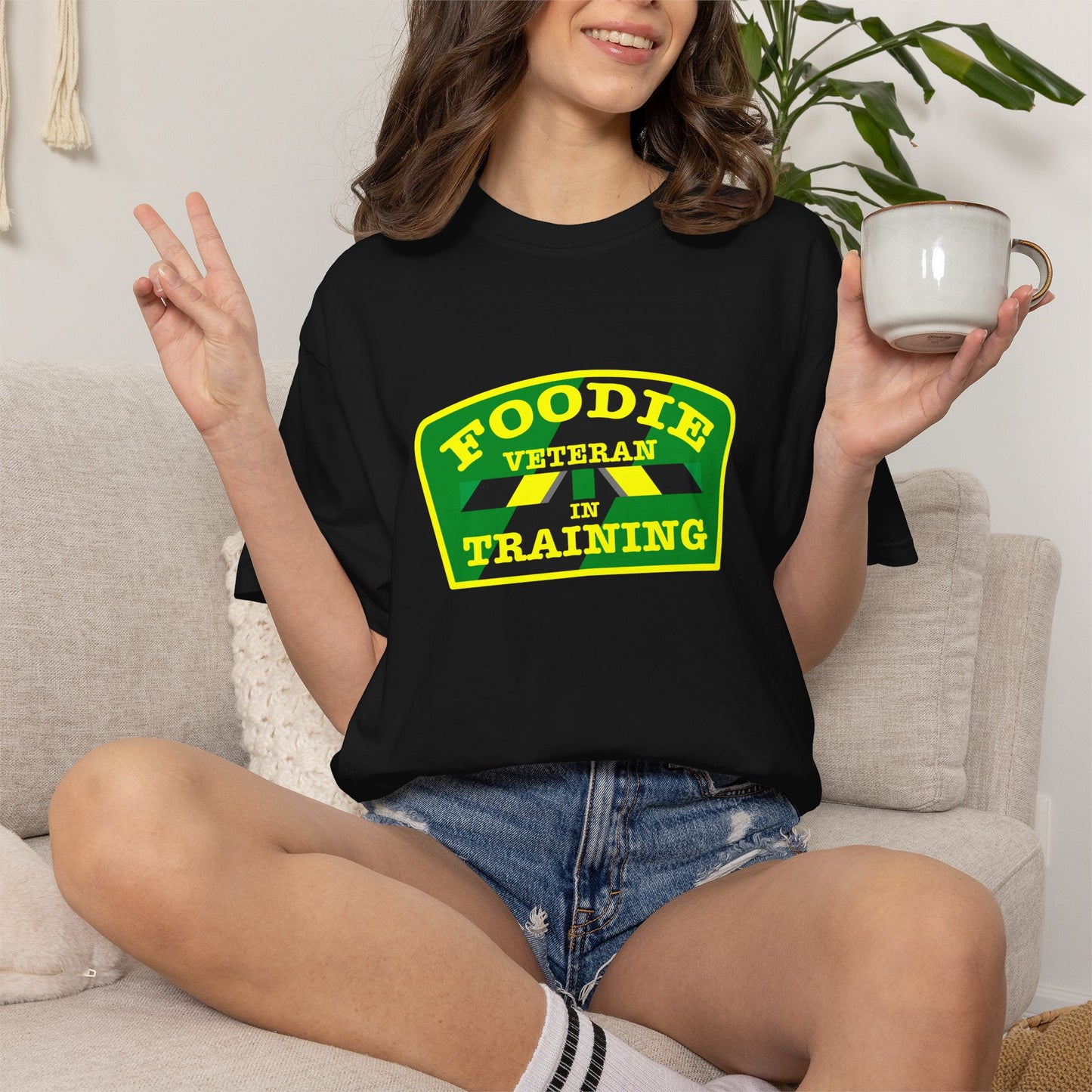 L.O.E.F Foodie Veteran IN TRAINING Unisex Tee Shirt (Yellow and Green)