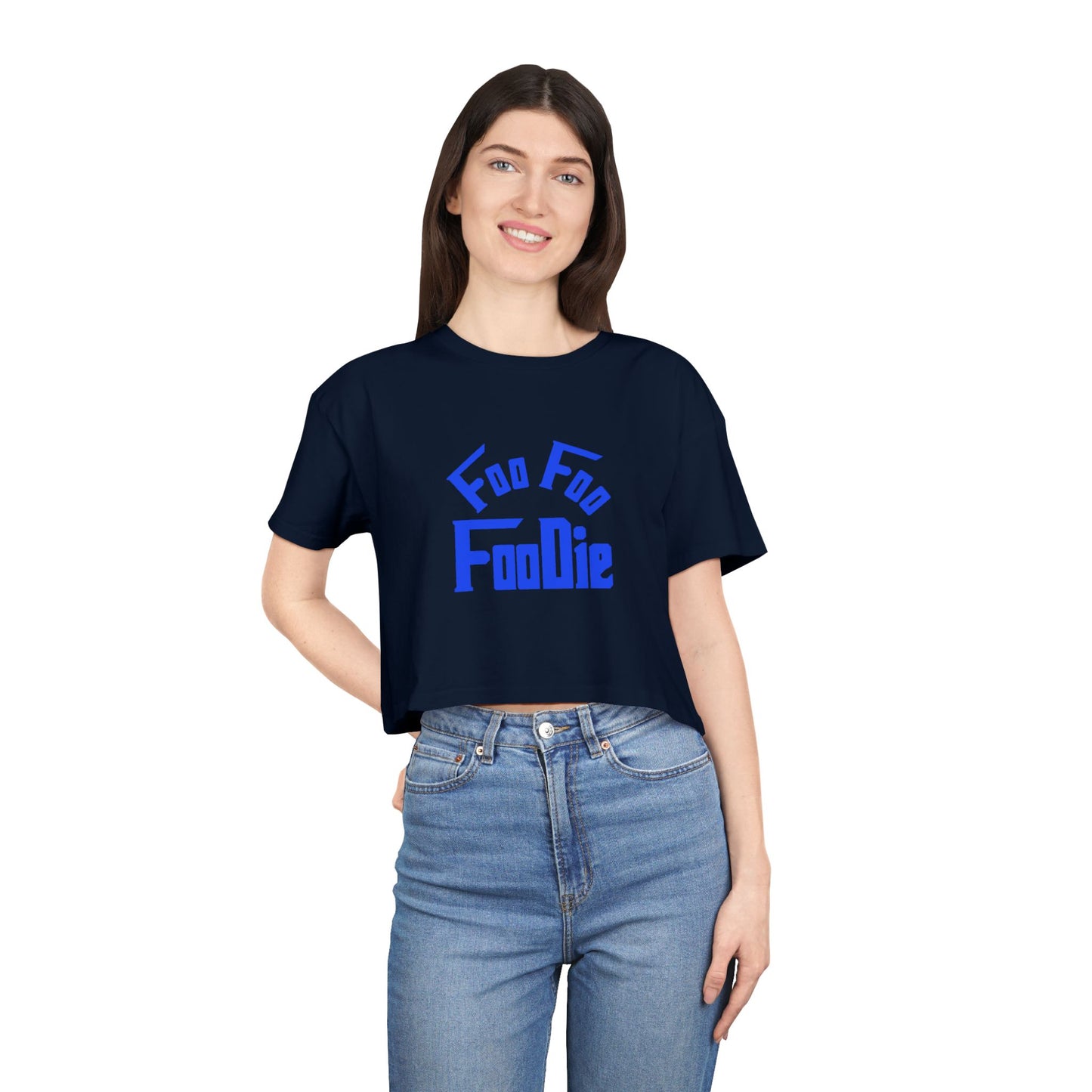 L.O.E.F FOO FOO FOODIE Women Crop Tee(Dark Blue)