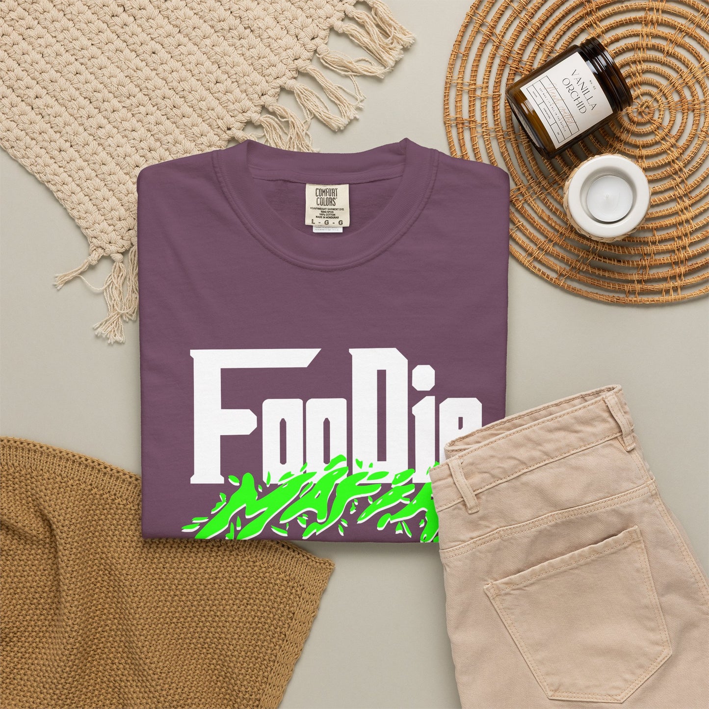 L.O.E.F White Foodie Mafia Unisex Tee Shirt (Neon Green)