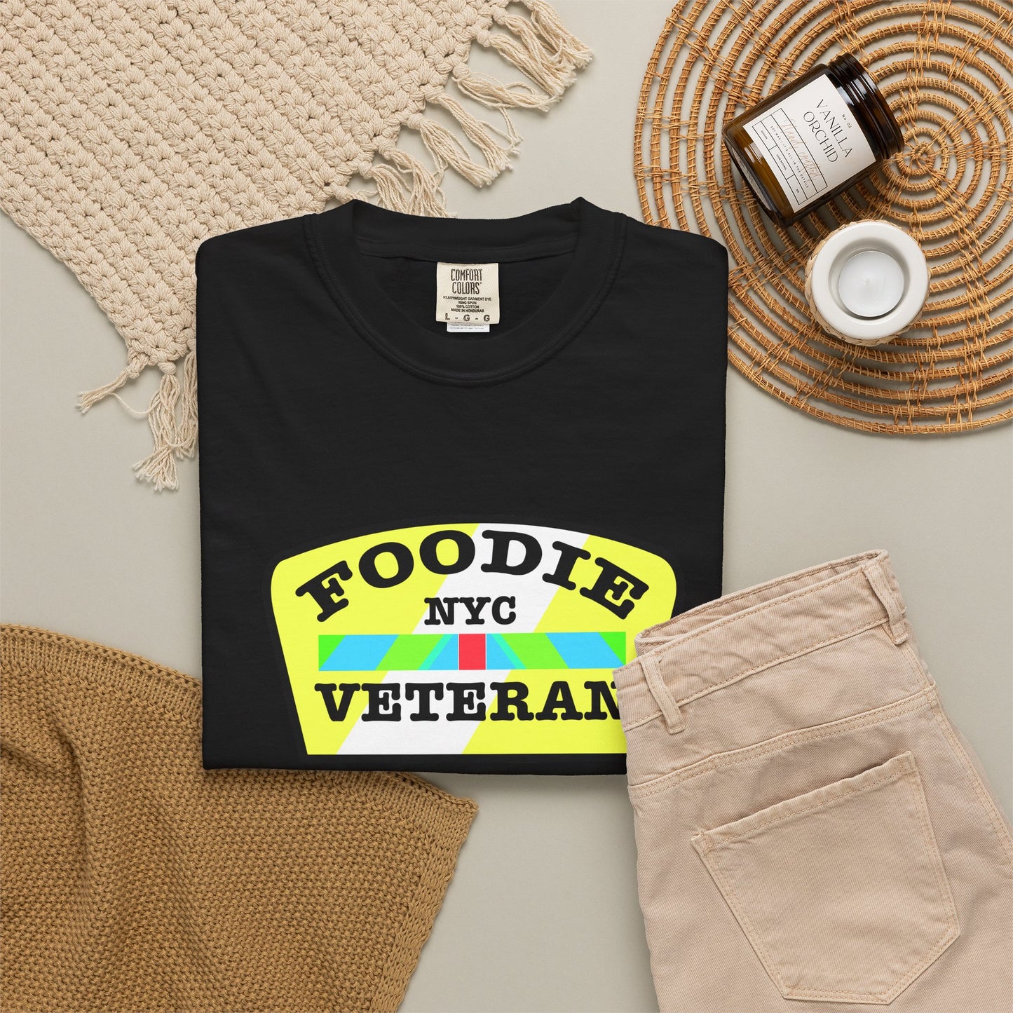 L.O.E.F Foodie Veteran NYC Unisex Tee Shirt (Yellow and Black)