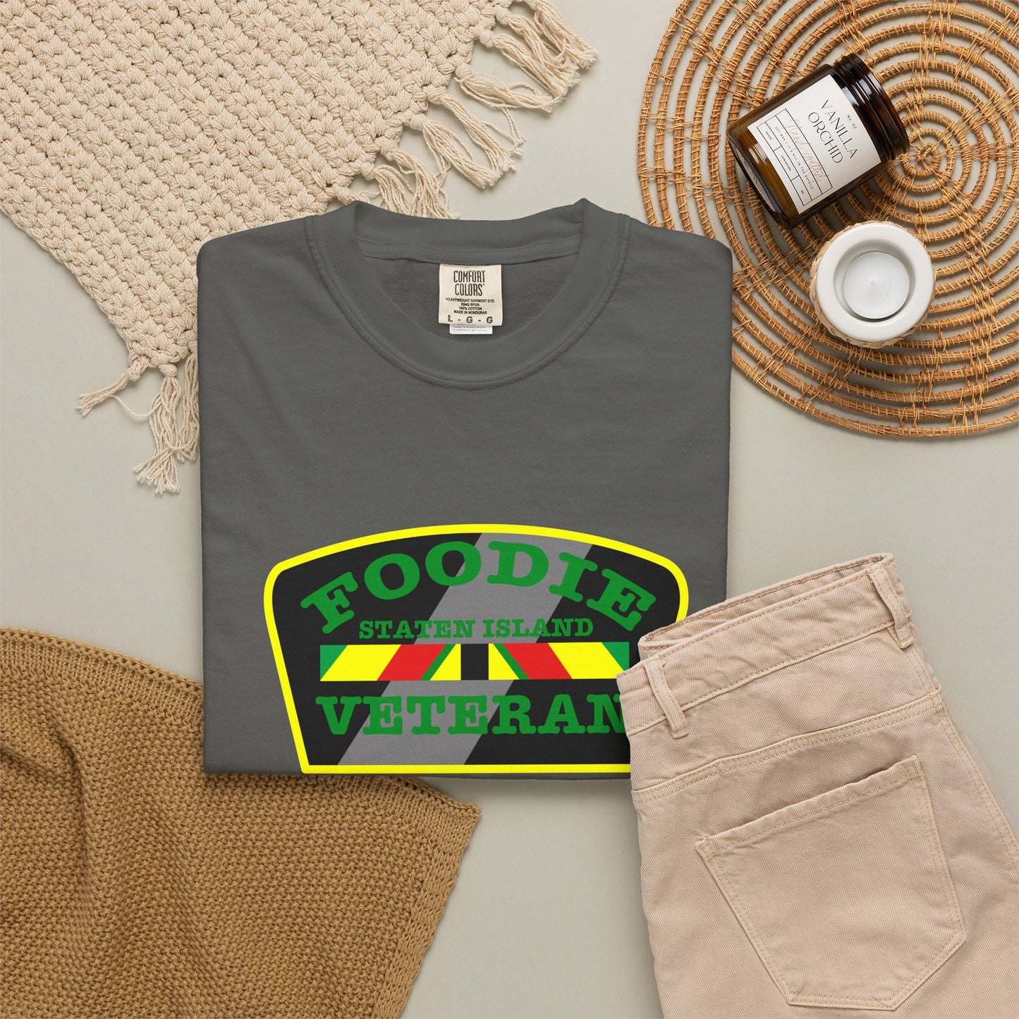 L.O.E.F Foodie Veteran STATEN ISLAND Unisex Tee Shirt (Green)