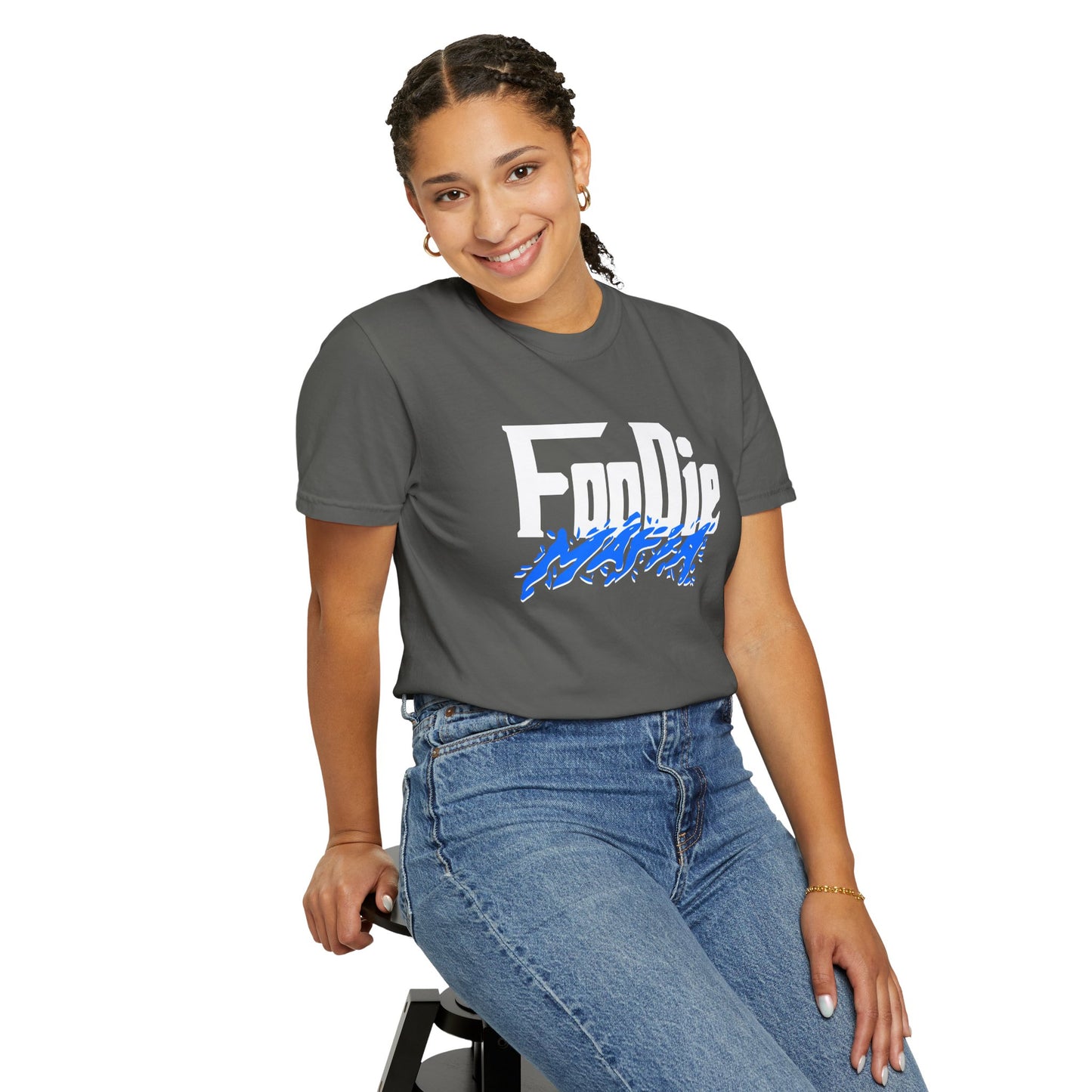L.O.E.F White Foodie Mafia Unisex Tee Shirt (Blue)