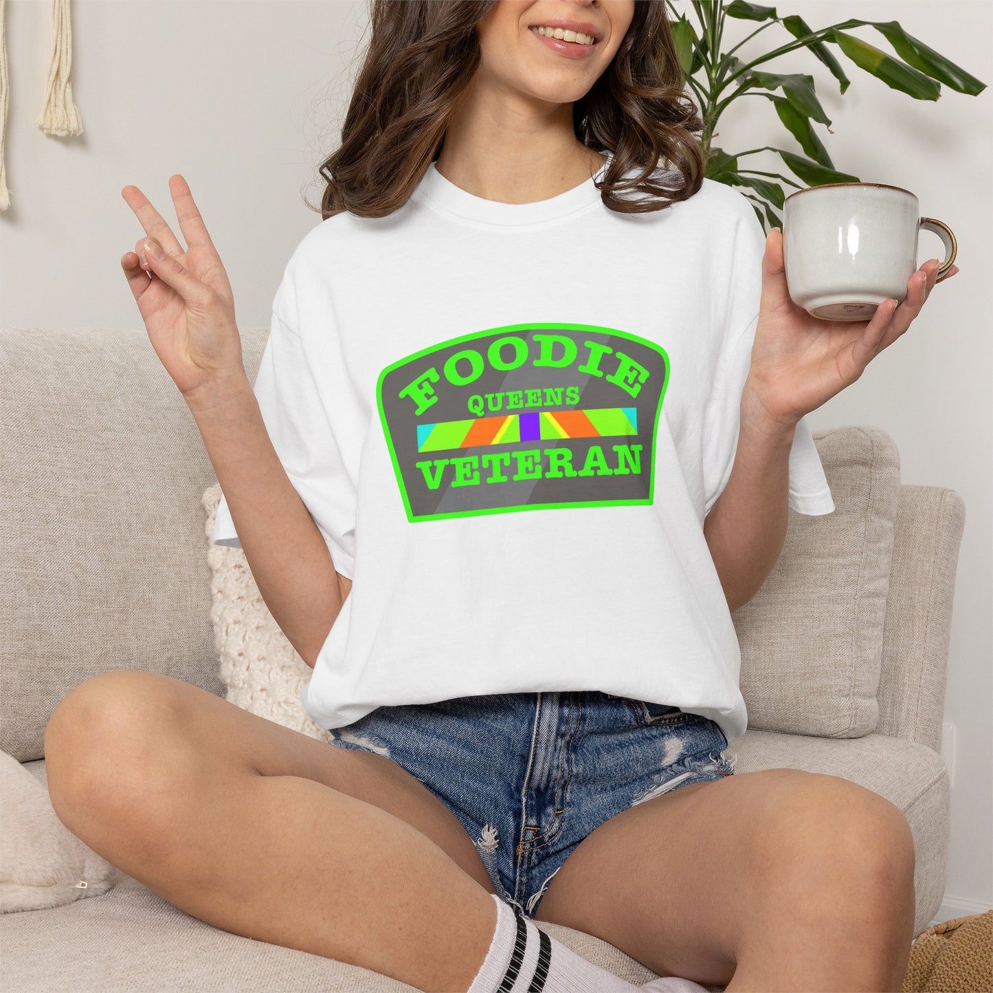 L.O.E.F Foodie Veteran QUEENS Unisex Tee Shirt (Neon Green)