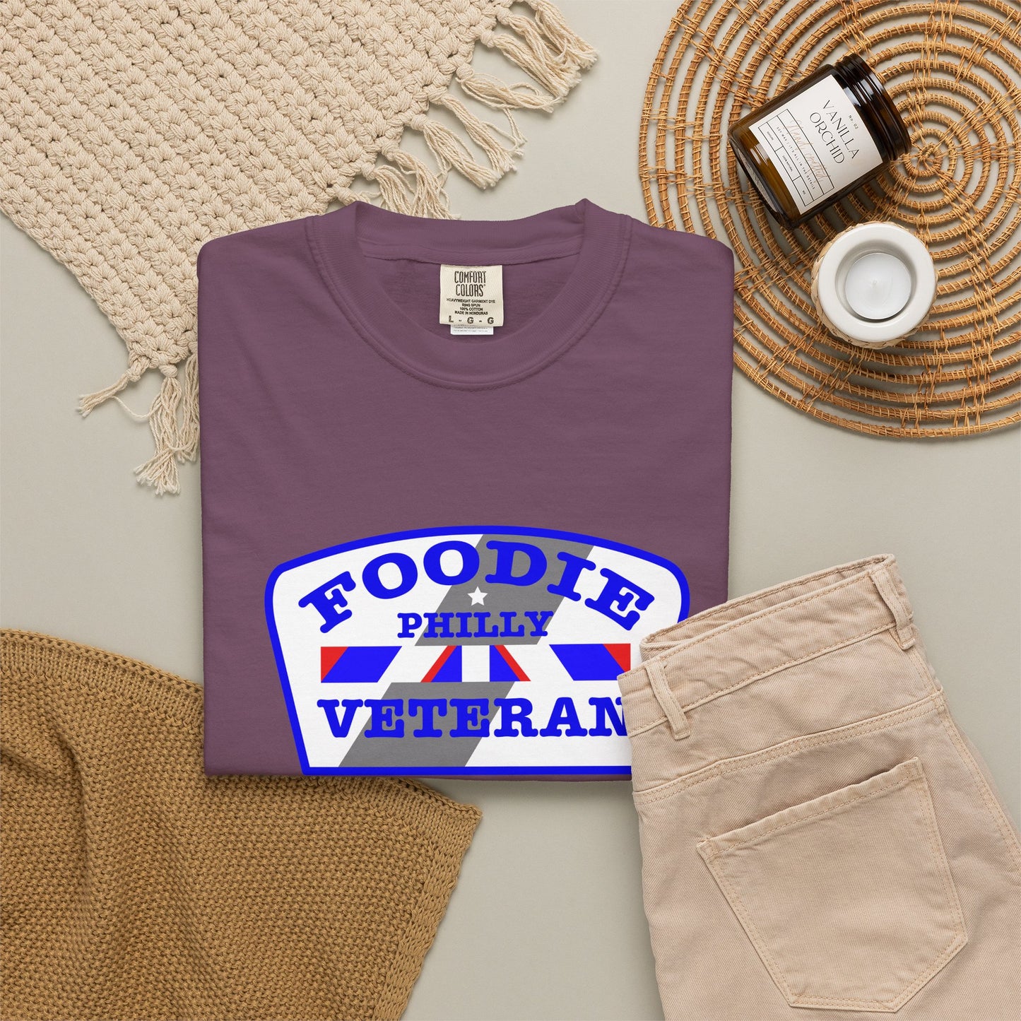 L.O.E.F Foodie Veteran PHILLY Unisex Tee Shirt (Blue)