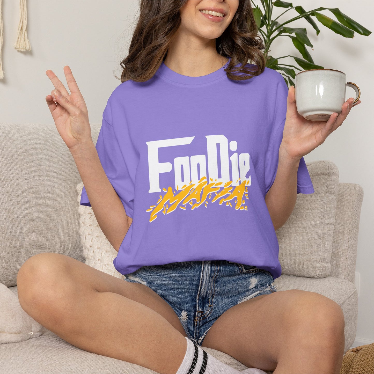 L.O.E.F White Foodie Mafia Unisex Tee shirt (Bright Yellow)