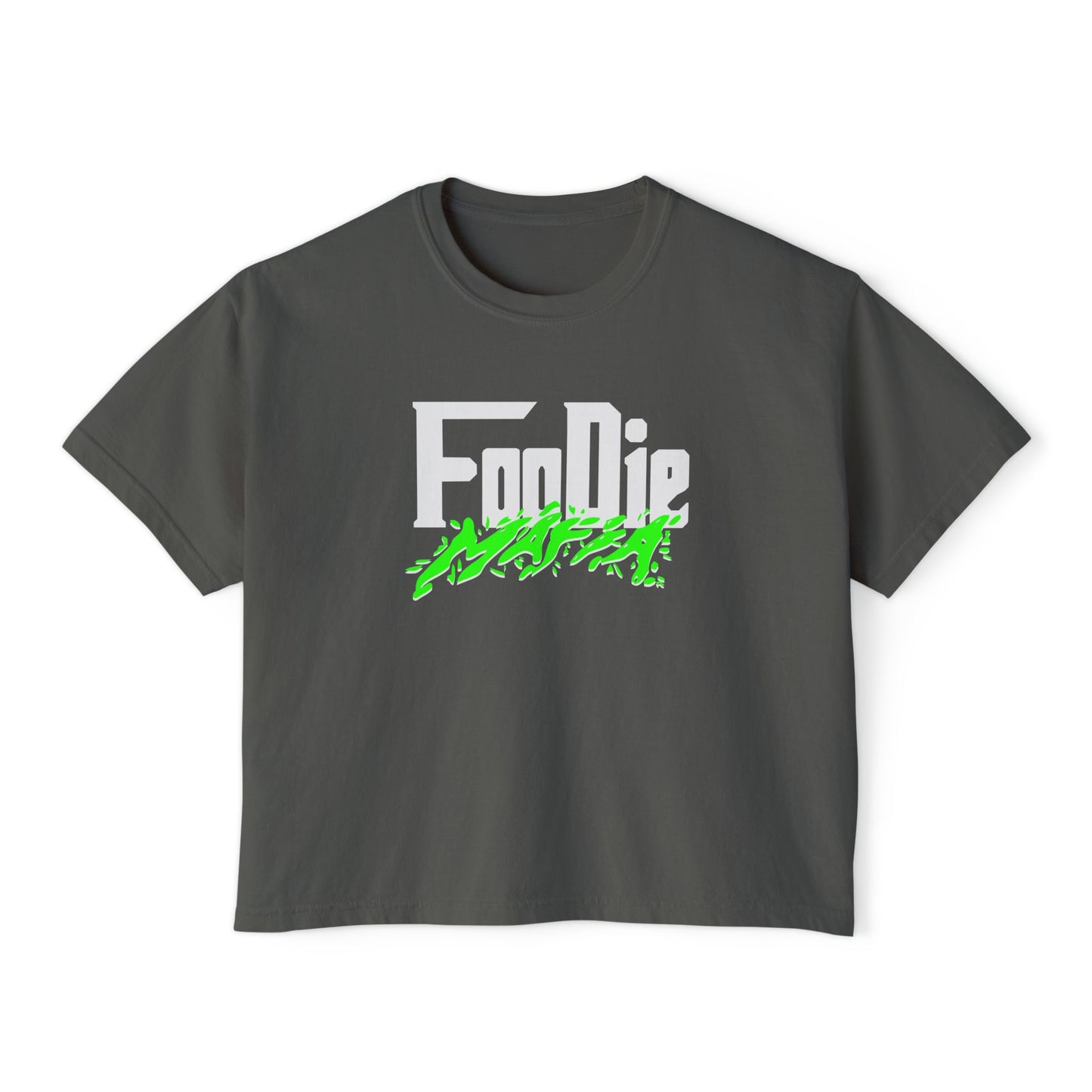 L.O.E.F White Foodie Mafia Women Boxy Tee (Neon Green)