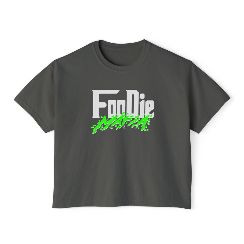 L.O.E.F White Foodie Mafia Women Boxy Tee (Neon Green)